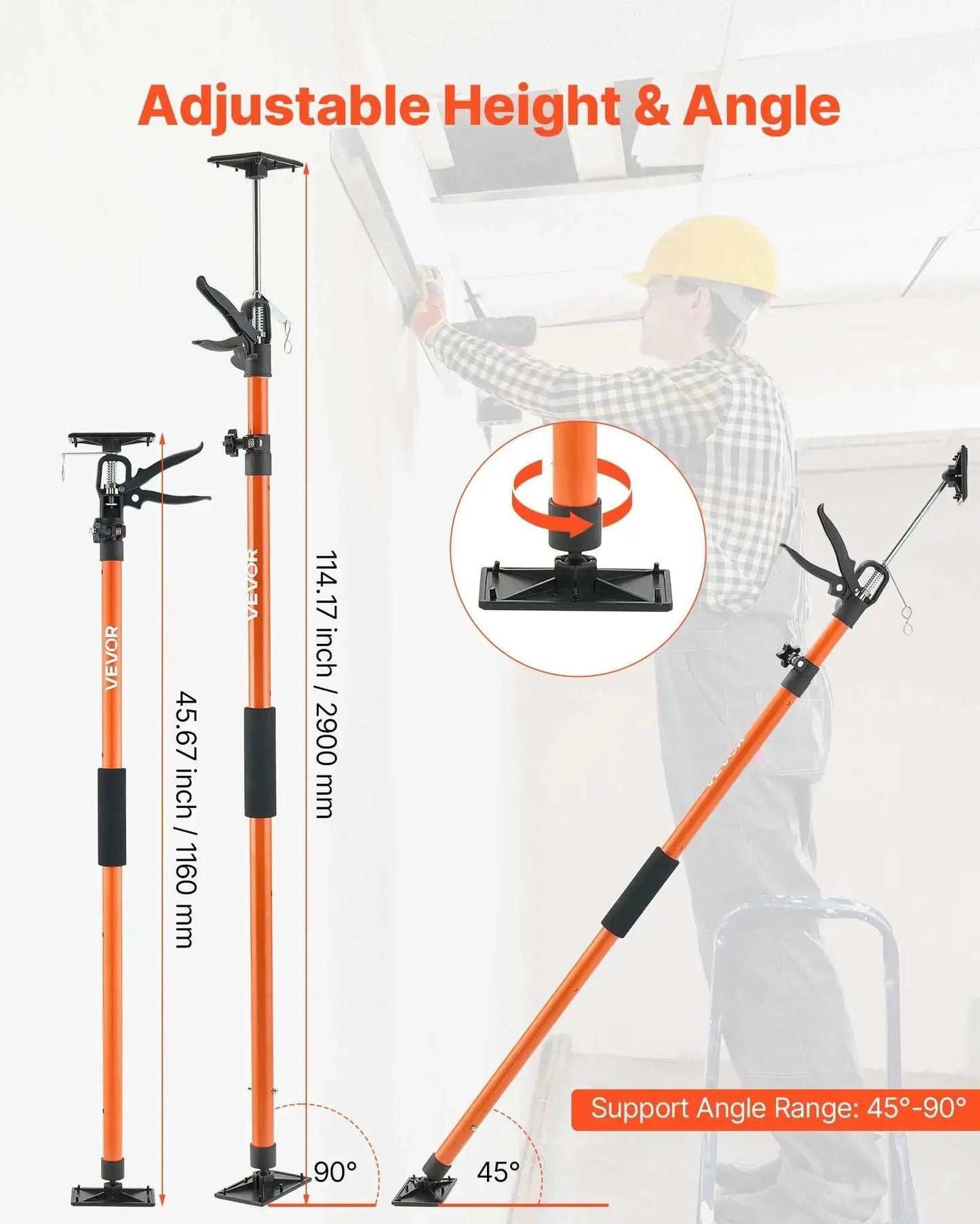 Cabinet Support Pole 8 Pack Telescoping 45.7 to 114.2 Inches, 154 Lbs Capacity shown in use for ceiling installation