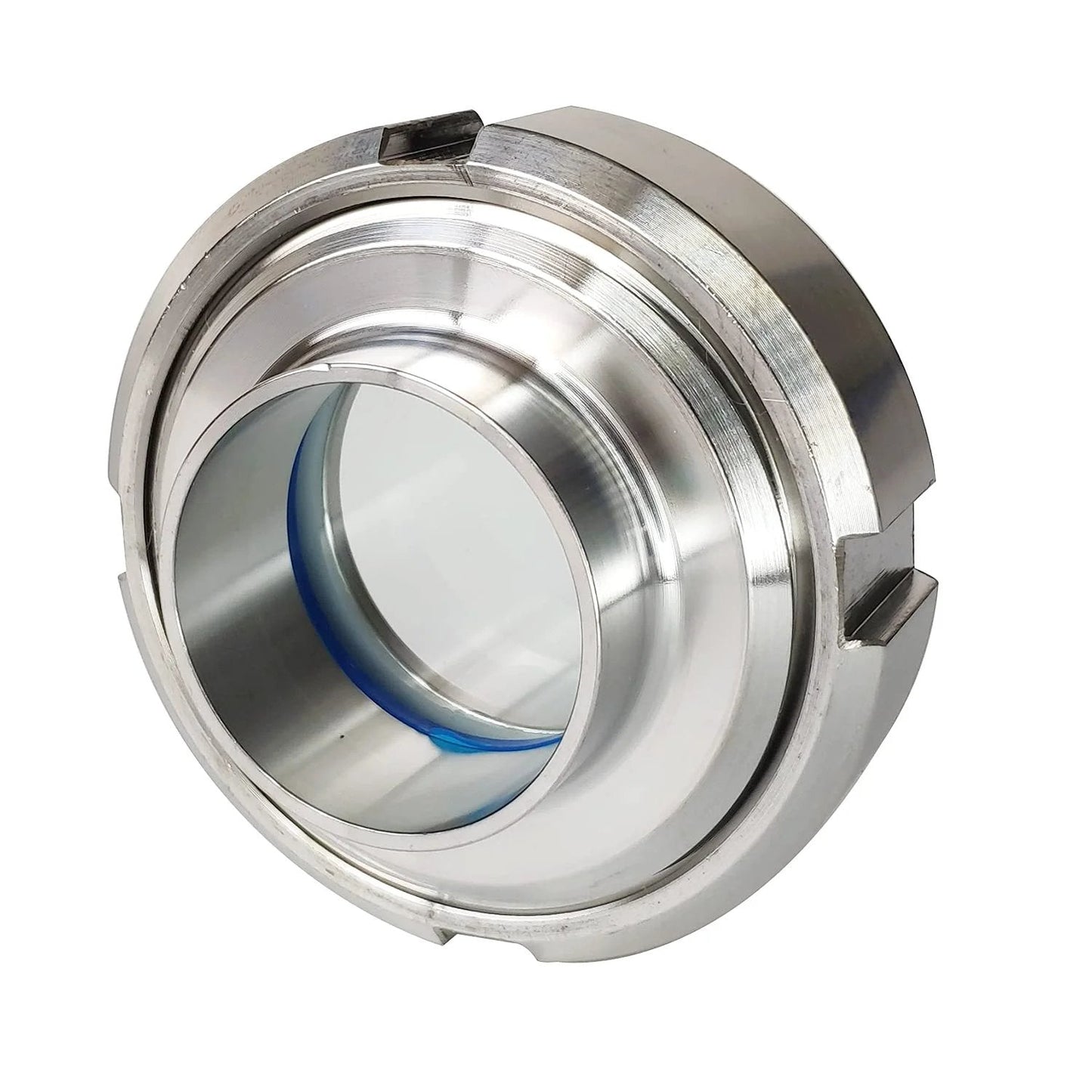 1-1/2 Inch Weld Union Sight Glass Workhorse With PTFE Gaskets For Sanitary Processing Lines, Food Grade 304 Stainless Steel View Port, Threaded Retainer Cap For Easy Cleaning And Sampling, Circular Viewing Glass