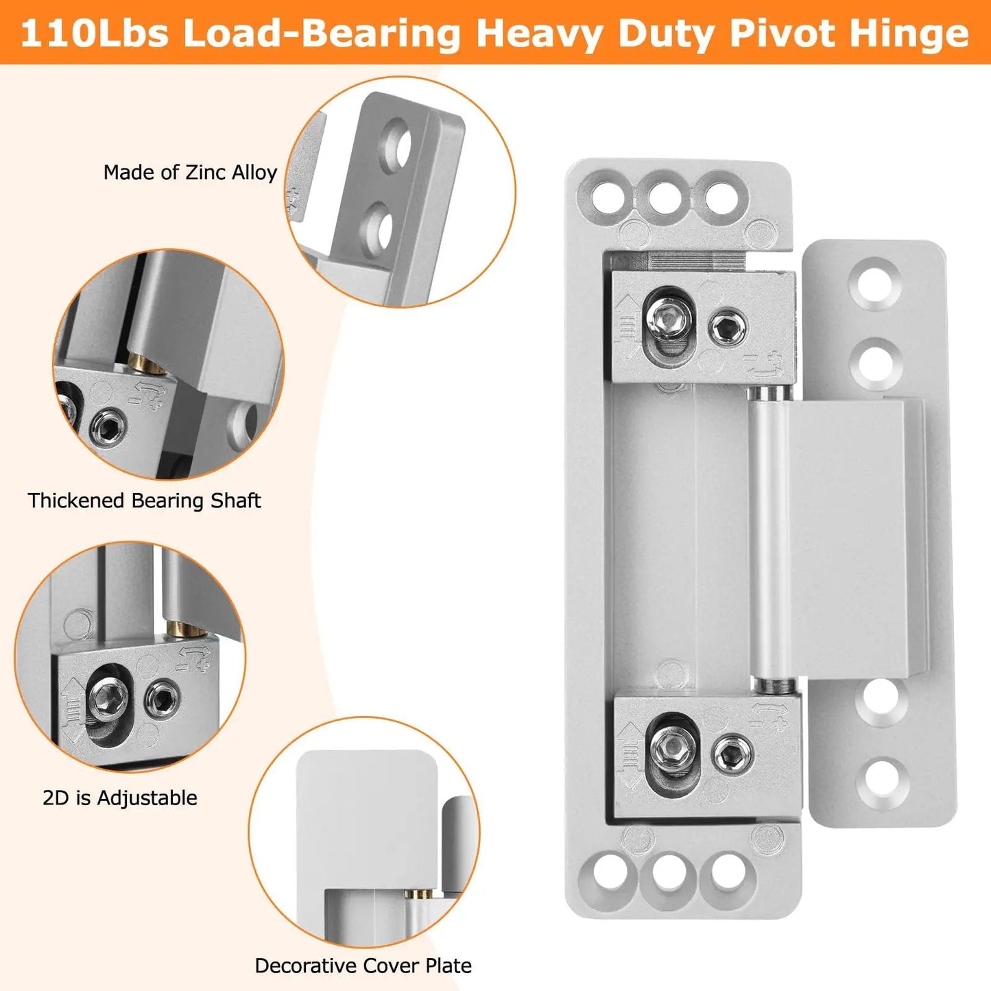 Hidden Door Hinges 2 Pack Adjustable Concealed Hinges Load Bearing 110 Lbs Heavy Duty Pivot Hinge with zinc alloy material