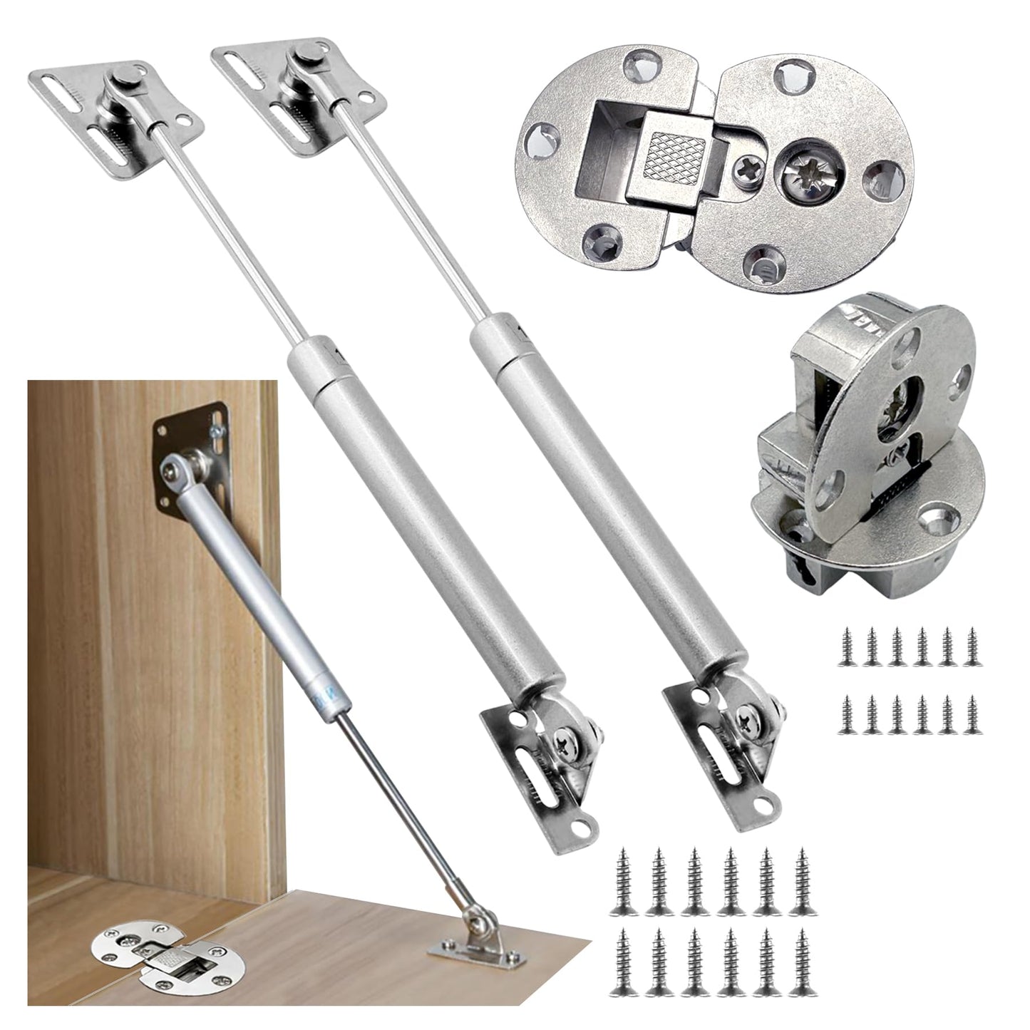 2 Pack Drop Down Gas Struts For Cabinet Doors 100N 22Lbs Soft Close Damper Concealed 90 Degree Hinges With Page Turning Axis For Drop Leaf Cabinets Desks And Tables