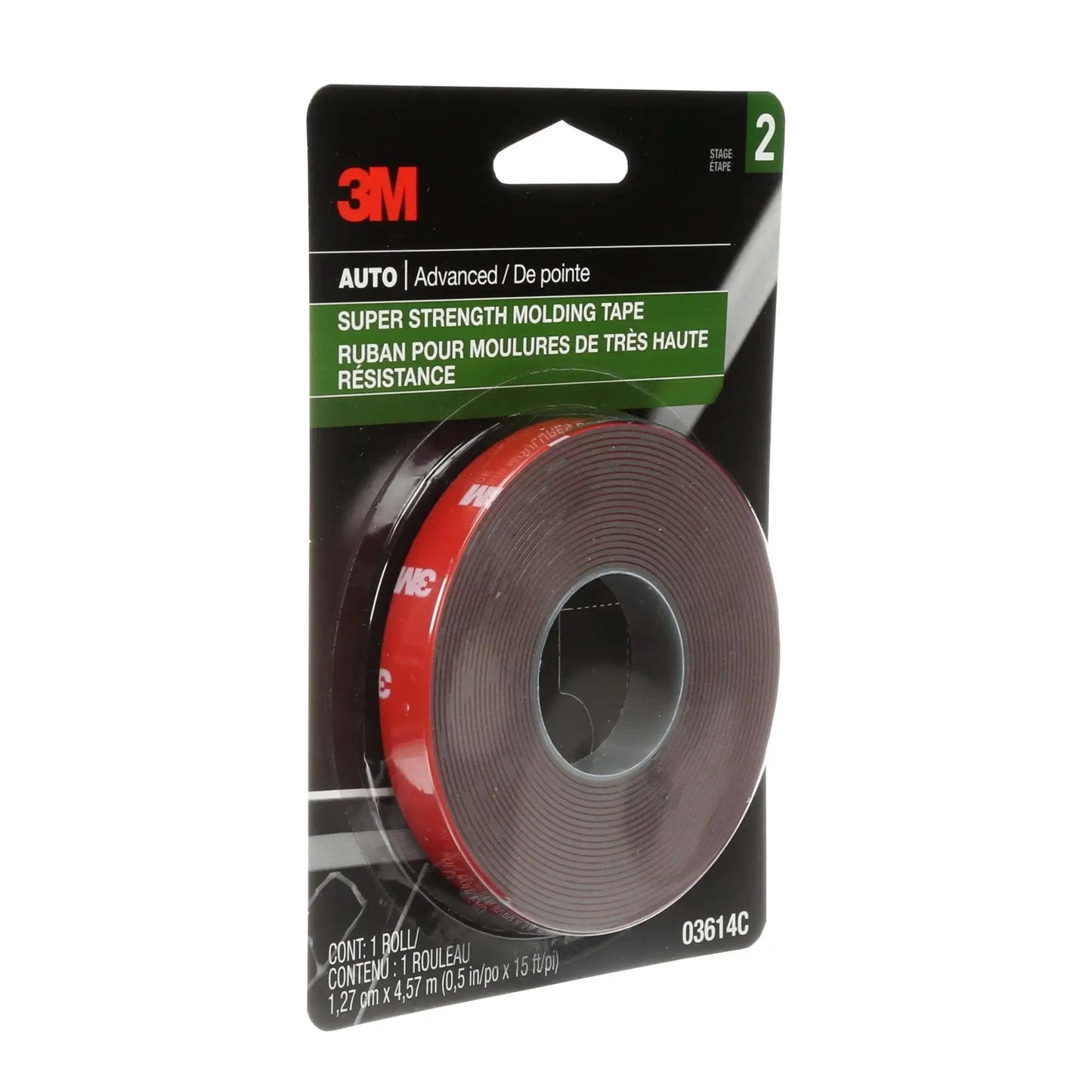 Super-Strength Molding Tape 1/2 in x 15 ft Single Roll High-Strength Double-Sided Automotive Trim Adhesive 03614 packaging