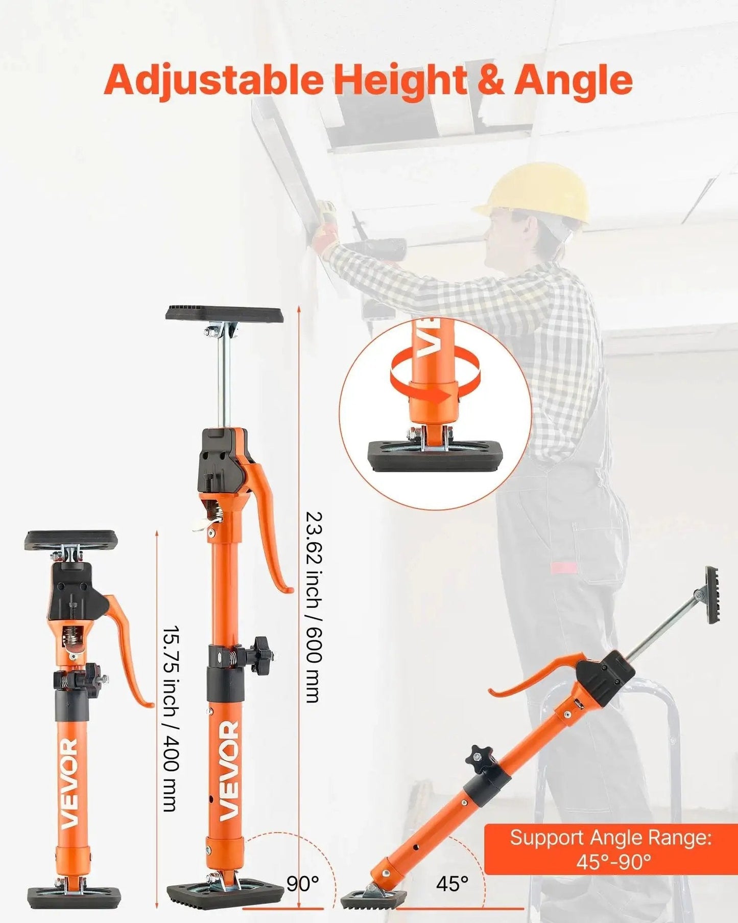 Telescoping Cabinet Jack Support Pole 2-Pack, 15.75-23.6 Inches 220 Lb Capacity, used to install ceiling drywall.