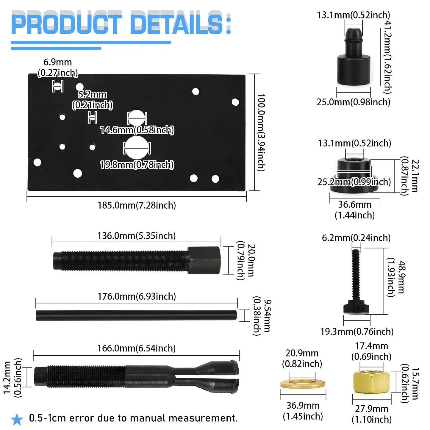 Inner Camshaft Bearing Remover And Installer Tool dimensions and components for Harley Davidson M8 2017-2024