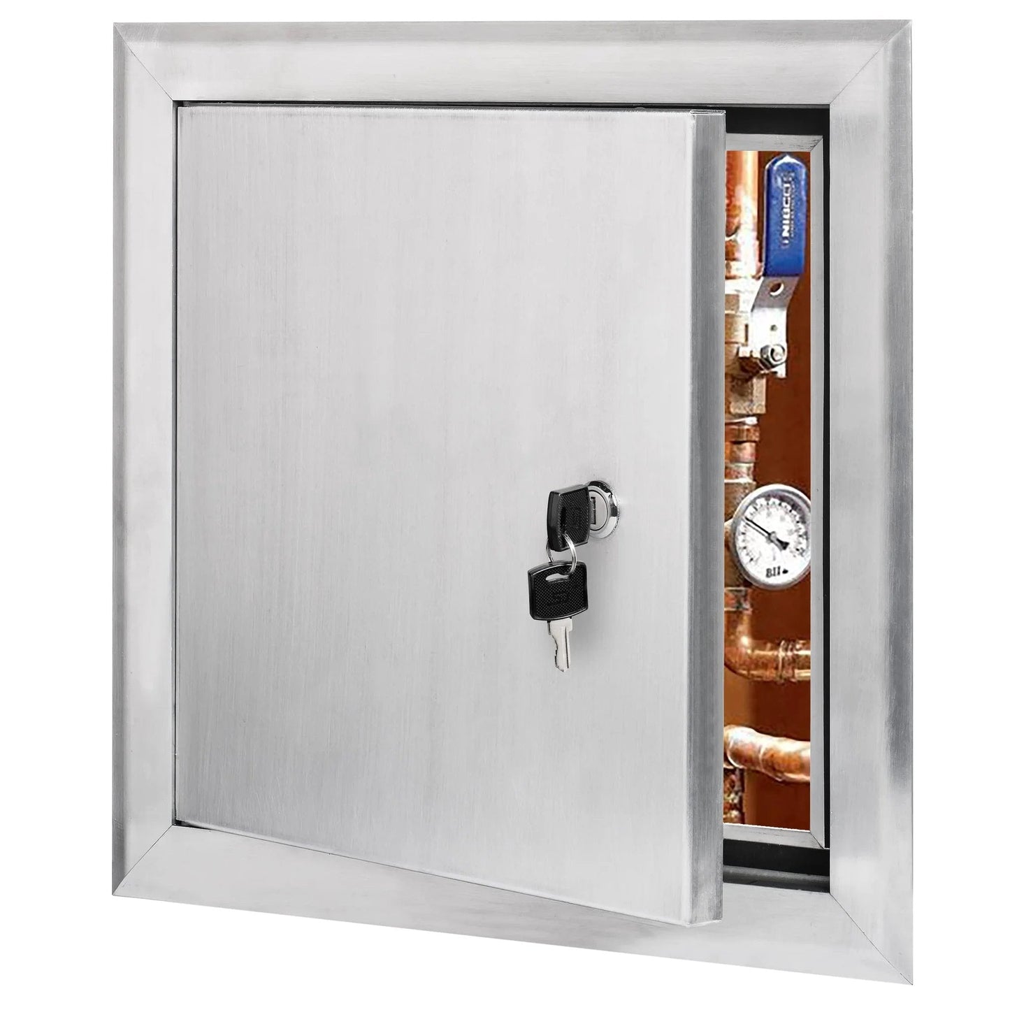 Front view of Aluminum Access Panel Door With Keyed Latch 24x24 Insulated Three Quarter Inch Polystyrene Exterior