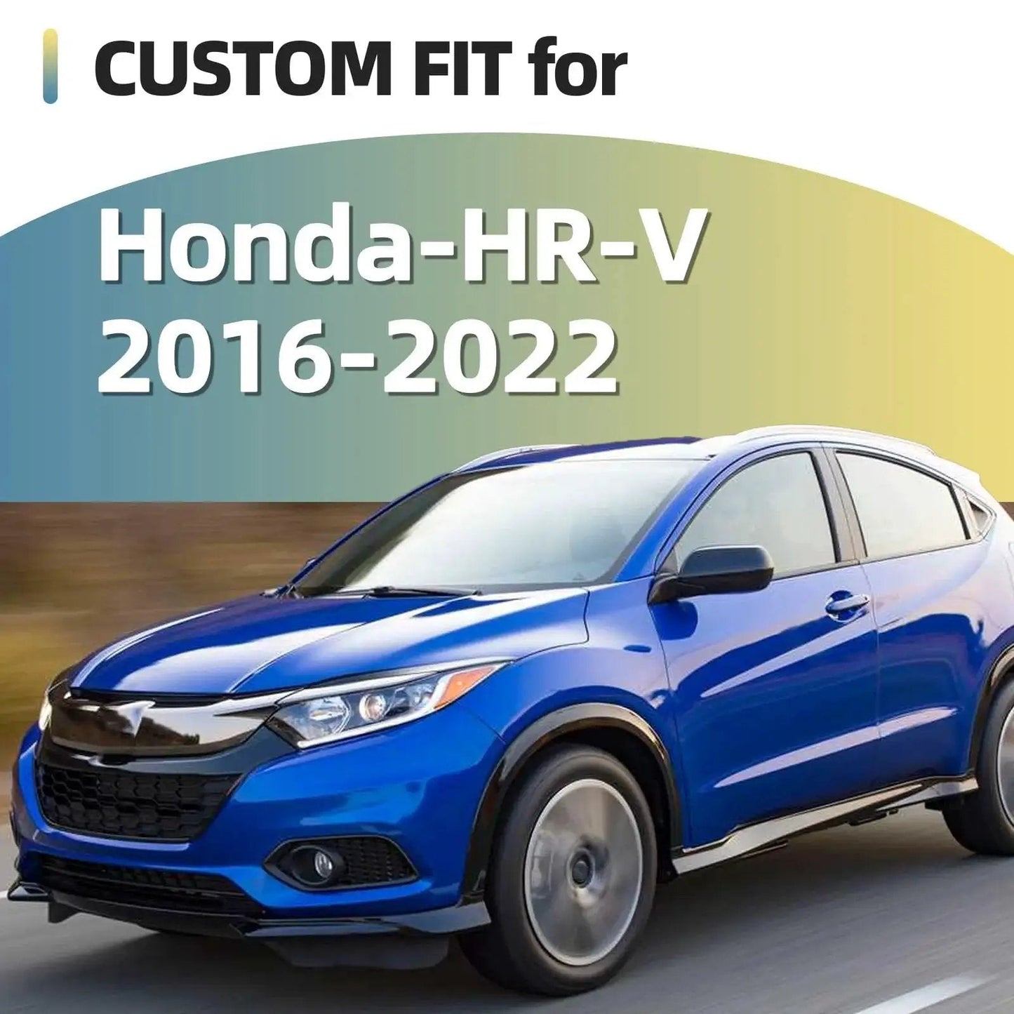 Blue Honda HR-V 2016-2022 with 8Pcs Glossy Black Exterior Pillar Trim Covers and Stickers showcased