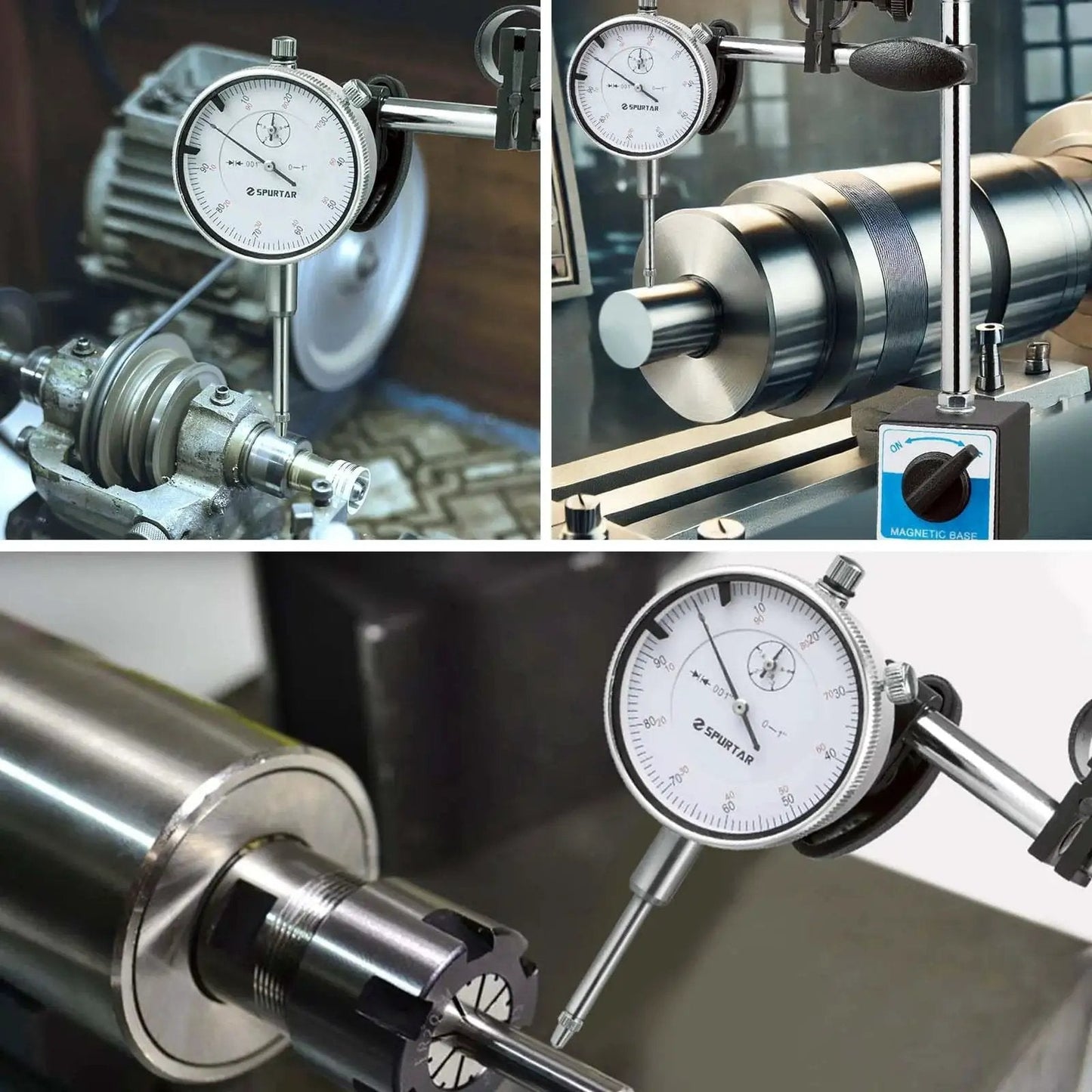 Dial Indicator With Magnetic Base For Precision Alignment And Measurement 0 To 1 Inch Range, 0.001 Inch Resolution on machinery