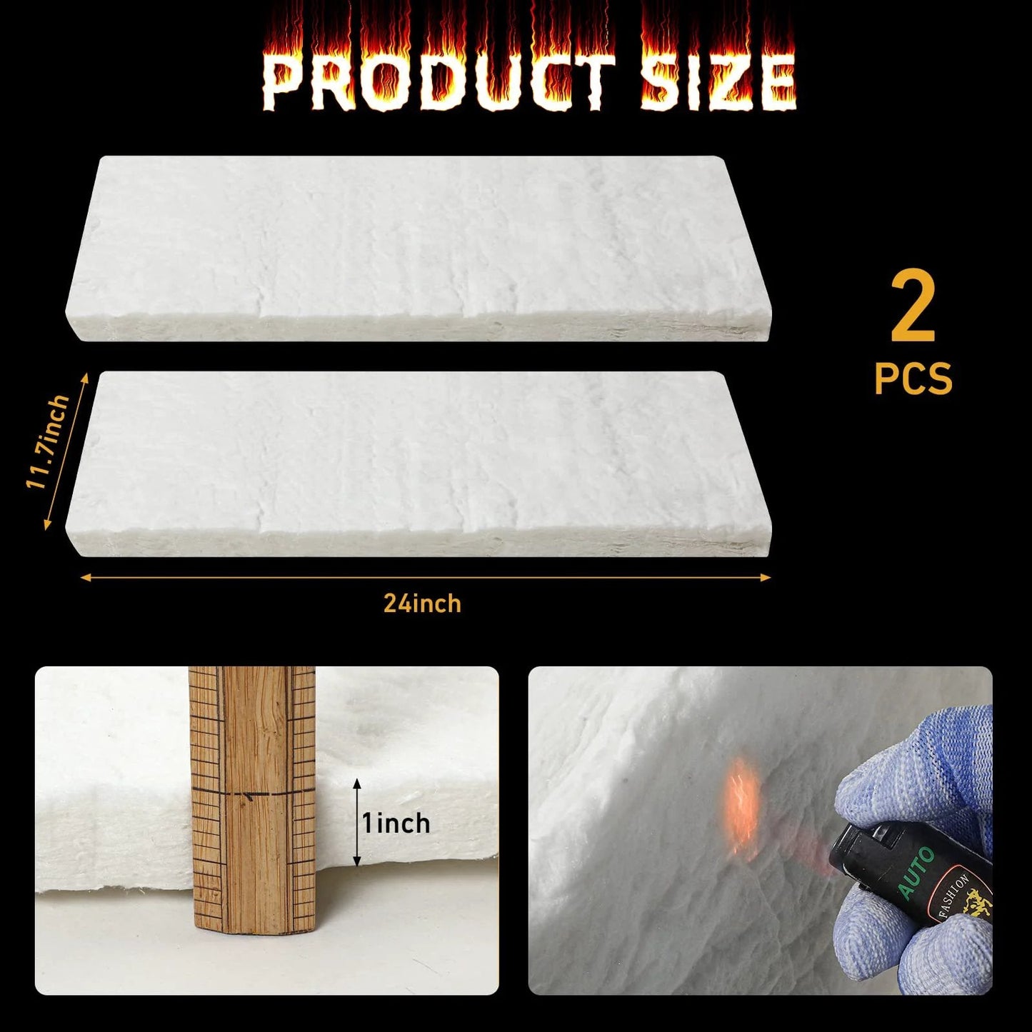 2 Pack Ceramic Fiber Insulation Blanket High Density 2400F Fireproof For Furnace Stoves Kilns Forges Fireplaces 24 X 12 X 1 Inches White Heavy Duty Heat Shielding