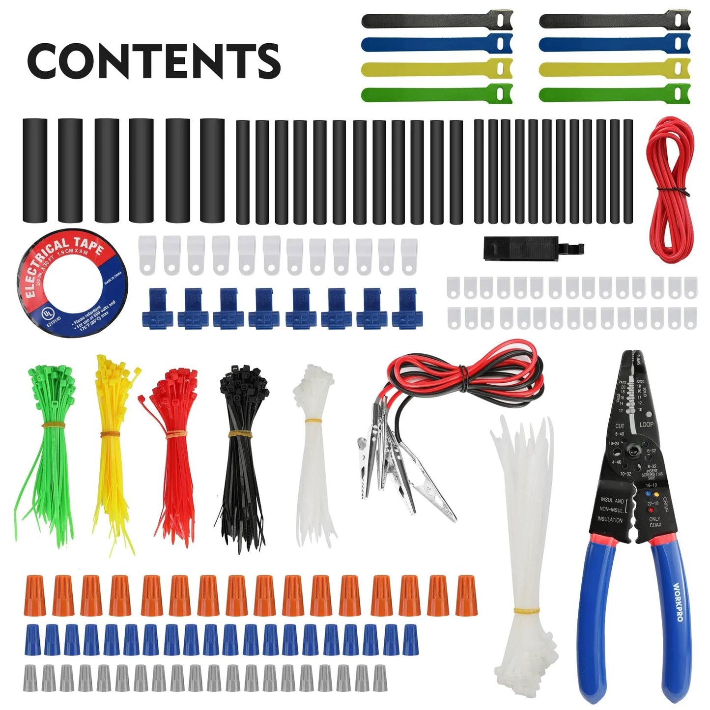 Complete 582 Piece Wire Terminal Kit With Crimp Terminals Heat Shrink Tubes Electrical Connectors And A Handy Wire Cutter Stripper for automotive home wiring and electronics repairs.