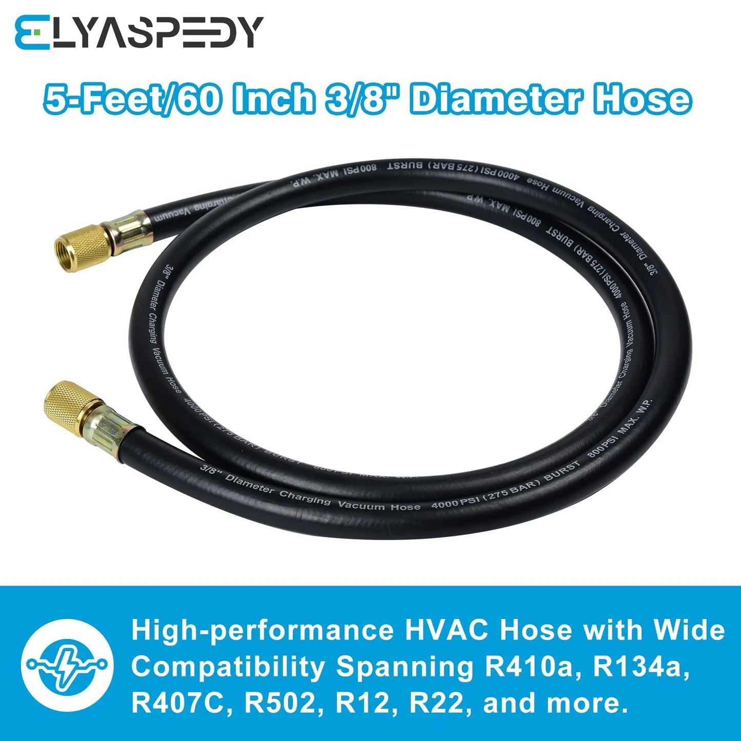 Upgrade Vacuum Hose Three Eighths Inch By Five Feet With Three Eighths By Three Eighths Fittings Built To Withstand 800 Psi Working Pressure And 4000 Psi Burst For Refrigeration And Air Conditioning Equipment Black
