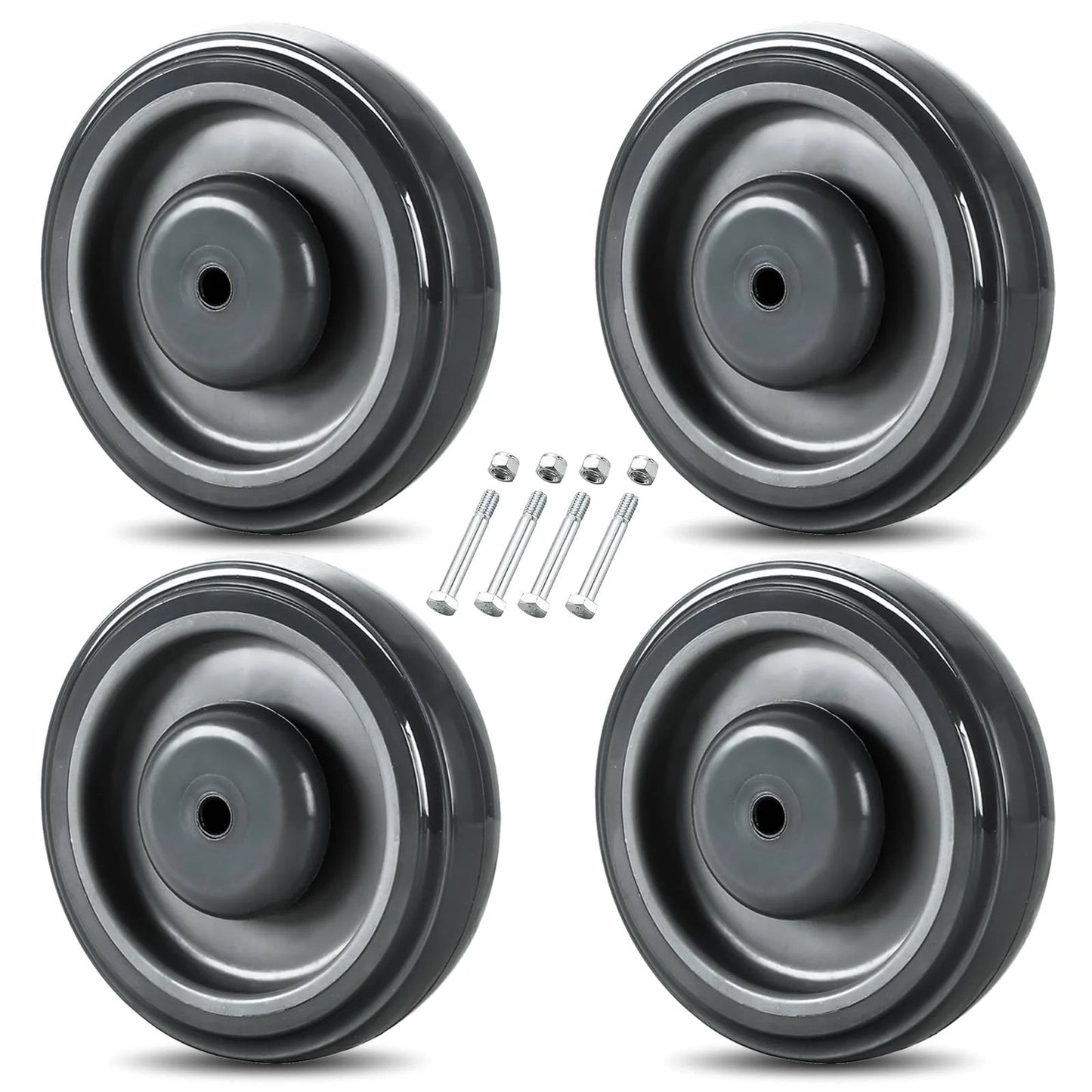 4 Pack 5 Inch TPU Silent Shopping Cart Replacement Wheels Kit With Double Ball Bearings For Grocery Carts Heavy Duty Caster Set Non Marking Shock Absorbing Supports Up To 120 Lbs Per Wheel