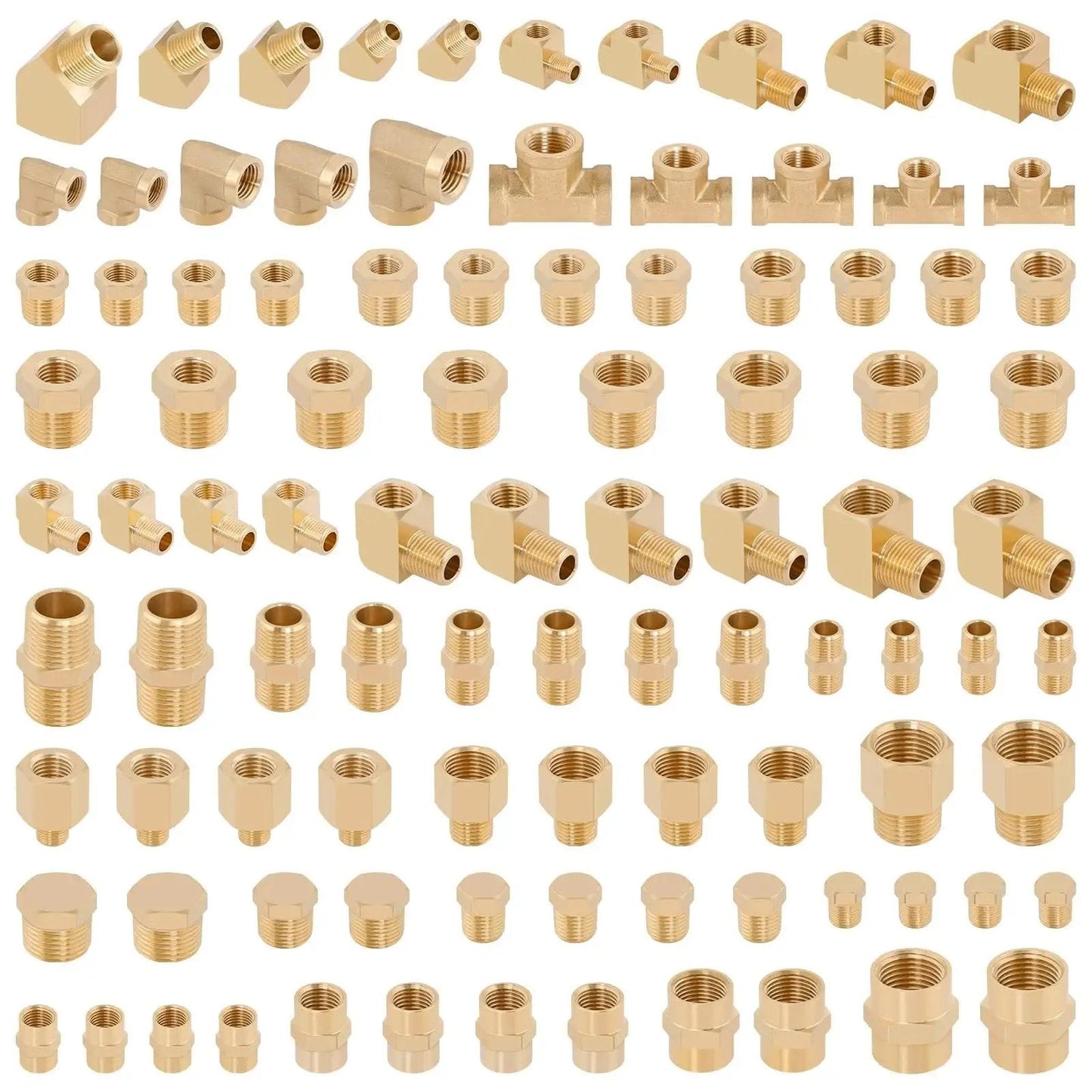 All In One Brass Pipe Fittings Kit With 96 Piece Set For DIY Plumbing Projects Featuring NPT Adapters Reducers Hex Bushings Nipples