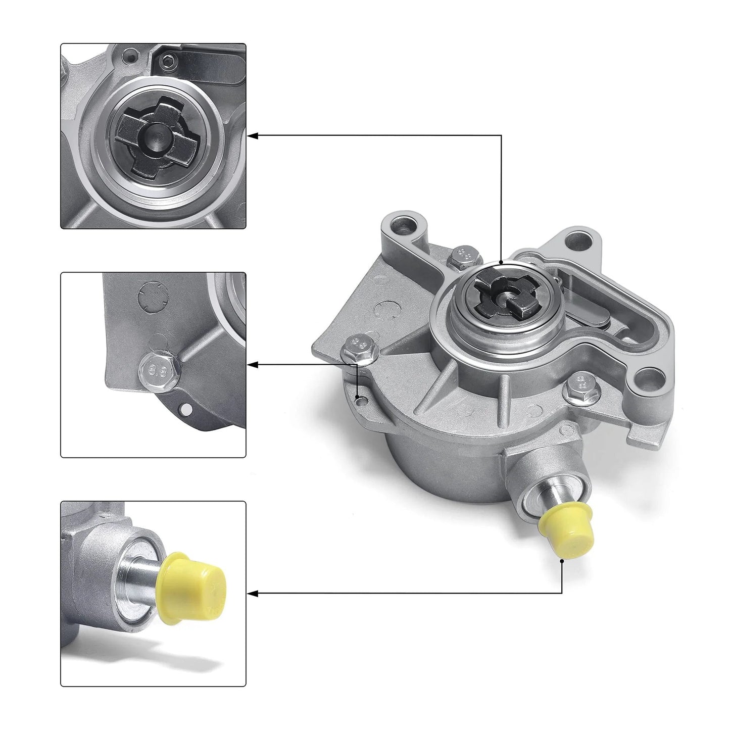 Brake Vacuum Pump 038145101B OE Replacement For 1999 To 2004 VW 1 9L TDI ALH SOHC Diesel Engine close-up view with CNC housing