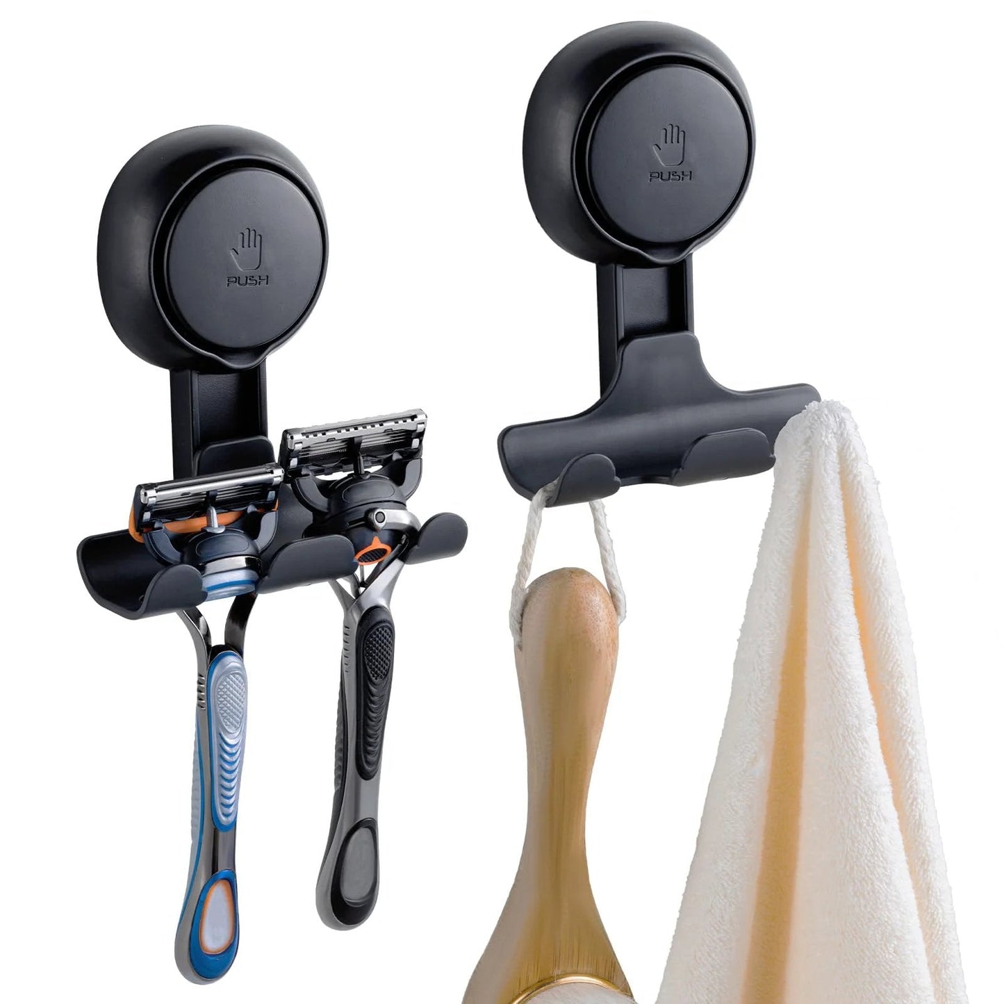 2 Pack Suction Cup Shower Razor And Bathroom Accessory Holder For Towel Loofah And Shaver Easy No Drill Mount Reusable Strong Wall Hooks For Inside Shower Waterproof Quick Install