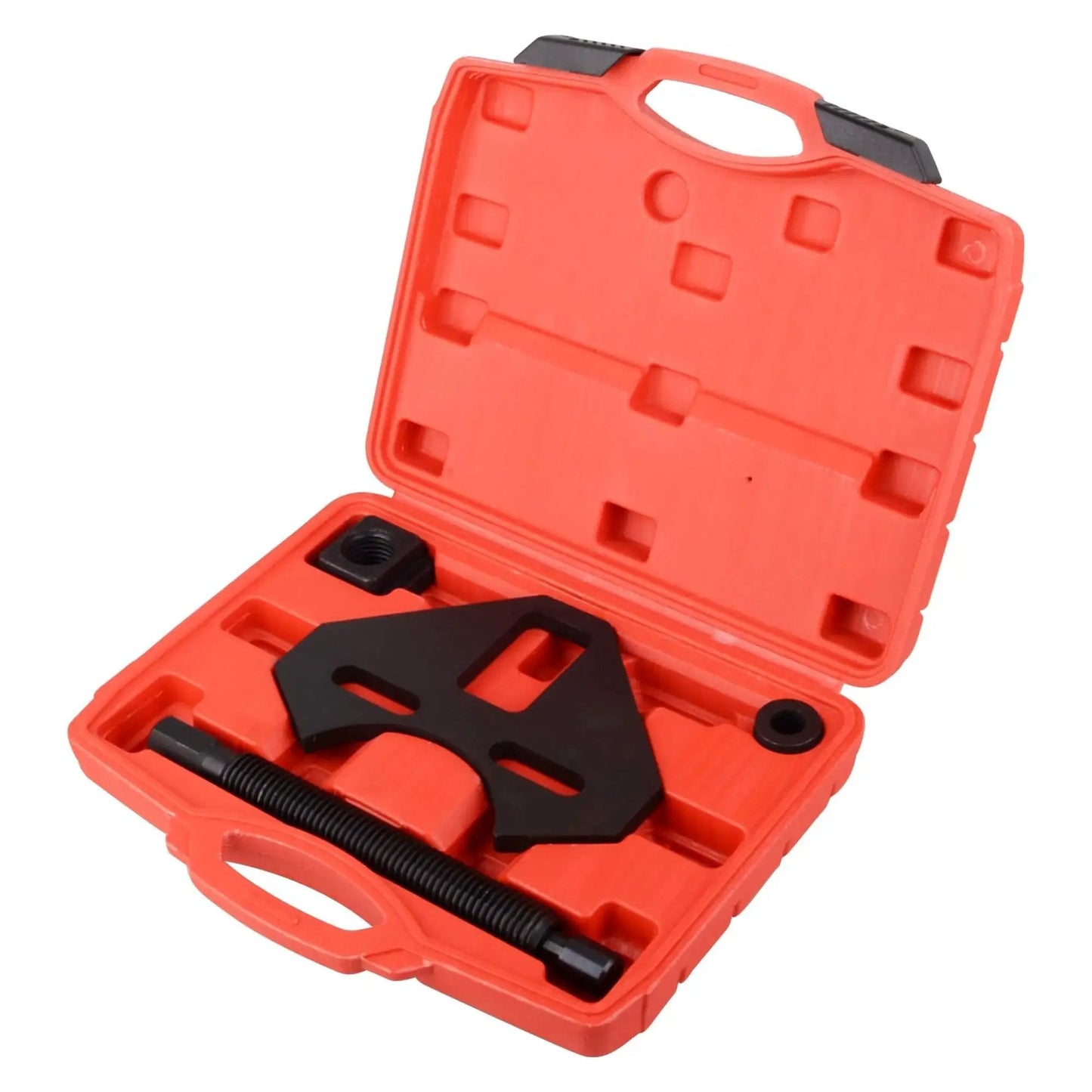 Universal Hub Removal Tool Kit For Wheel Bearing Hubs And Brake Discs That Safely Removes Frozen Hub Assemblies, shown in red case