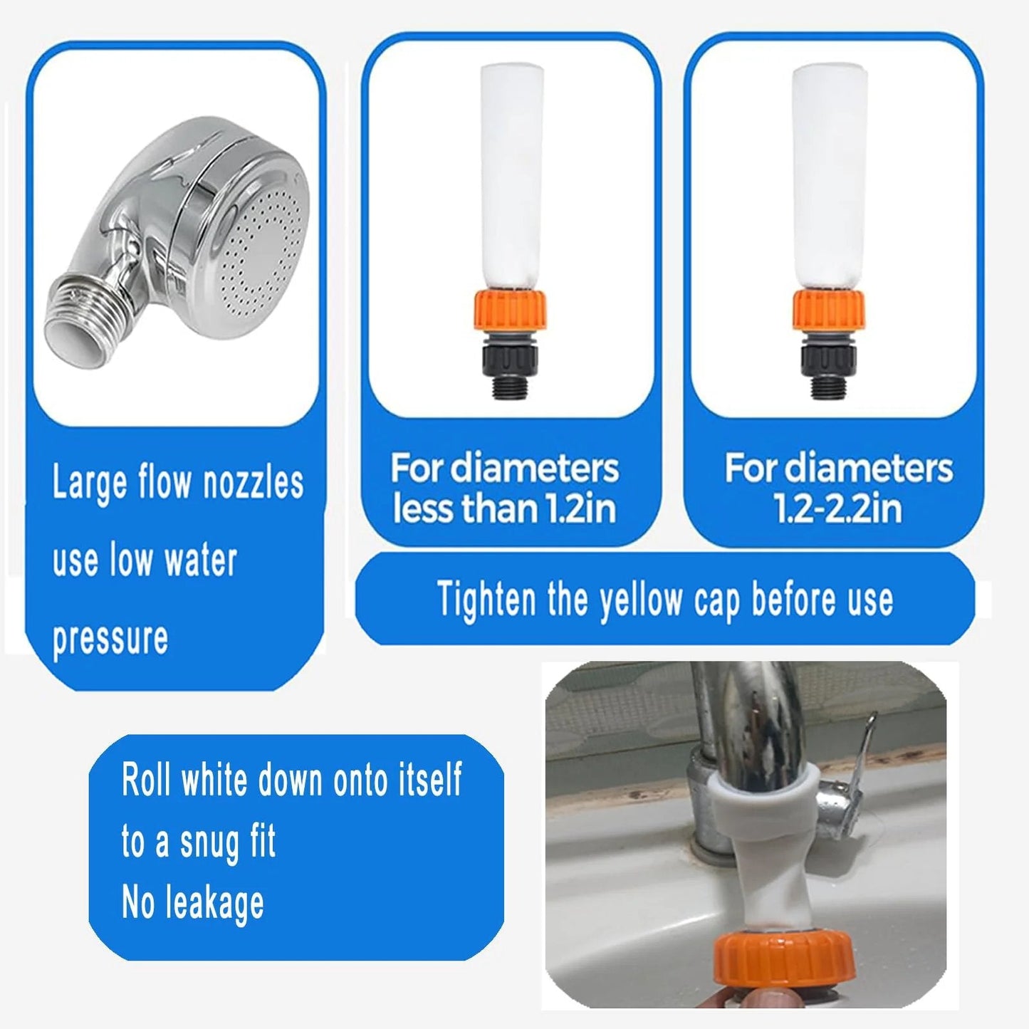 Sink Hose Attachment Portable Faucet Sprayer For Dog Bathing And Outdoor Cleaning On The Go With Tool Free Quick Connect Dual Size Adaptable Heads Easy Switch From Faucet To Shower No Tools Required shown in various configurations and uses on faucets.