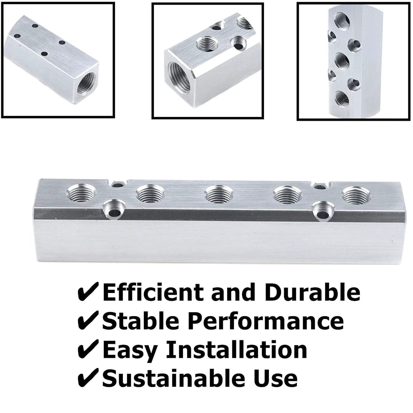 Two Way Pneumatic Manifold Air Distribution Block With G1/2 Inlet Ports And G1/4 Outlet Ports Aluminum Alloy Heavy Duty