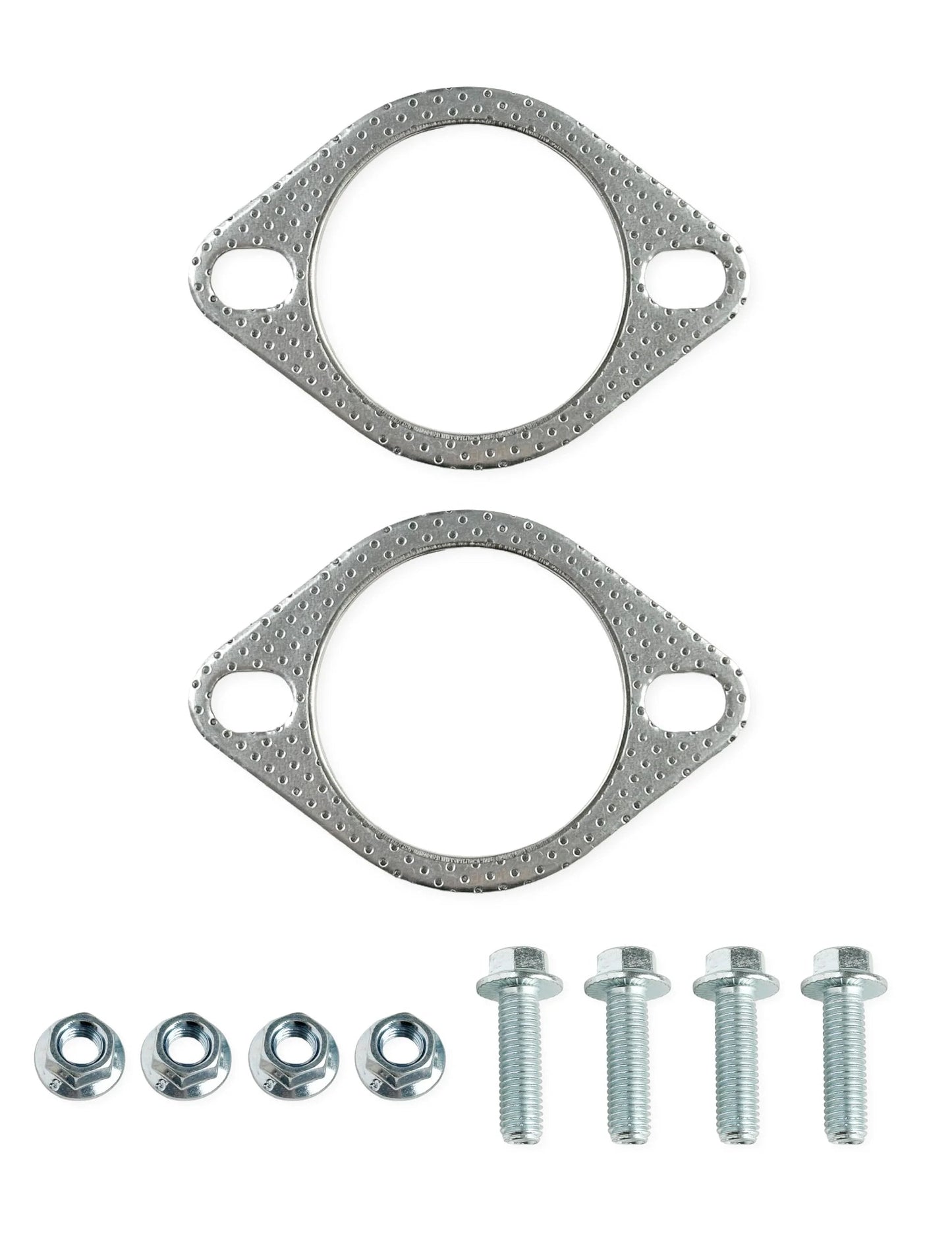 2.5 Inch 2-Bolt High Temp Exhaust Gasket Kit With 4 Bolts And Nuts, Reinforced 62mm Gaskets For 2.5 Inch Exhaust Flanges, Includes Two Gaskets And All Hardware, Fits 2.5 Inch Exhaust Systems, TN 120-06310-0002 And 120-06310-0005