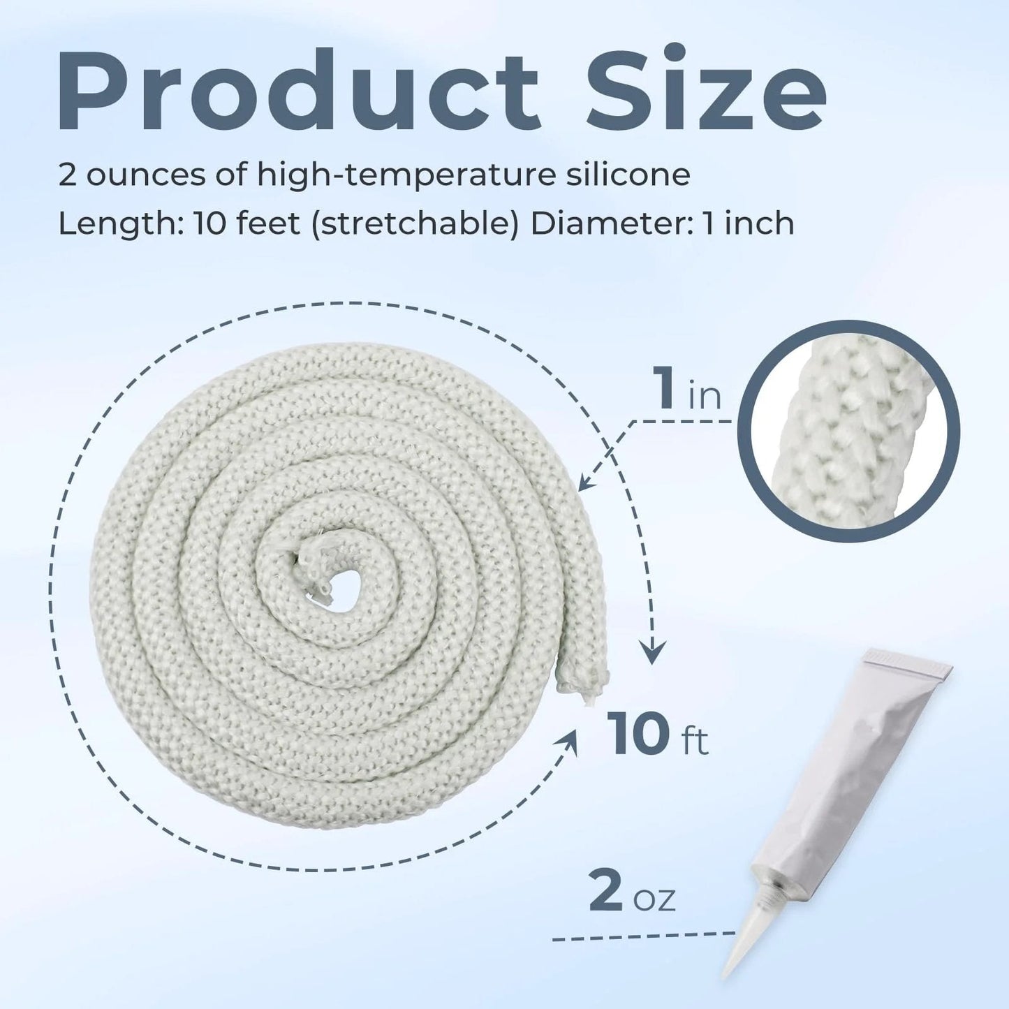 Outdoor Wood Furnace Door Seal Kit Replacement For Central Boiler Models 5036 HF60 5648 6048 4030 High Temperature Resistant Gasket Rope 10 Ft And 2 Oz Door Seal Caulk showing braided gasket rope and silicone caulk