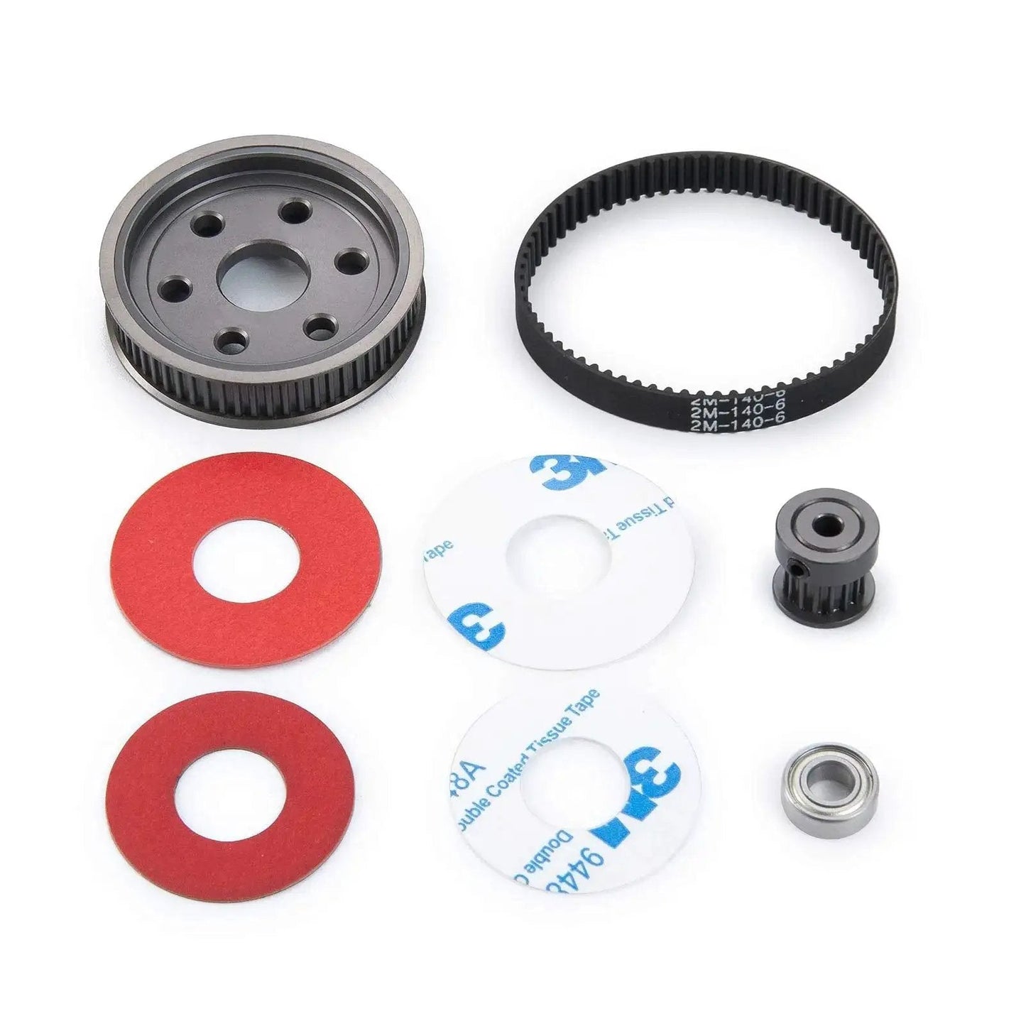 Smooth Belt Drive RC Car Transmission Gear System components for Axial SCX10 90046 upgrade, includes metal gears and belt.