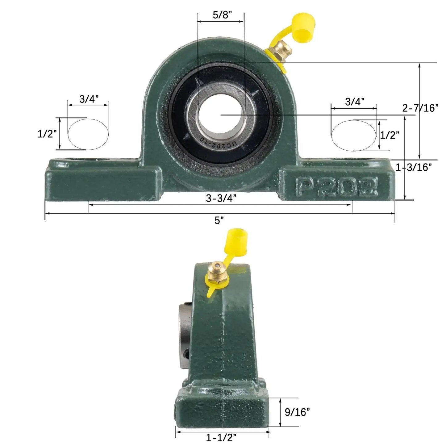 Two Pack UCP202 10 Pillow Block Bearing with Five Eighths Inch Bore and Set Screw Lock Heavy Duty Cast Iron Housing Chrome Steel Bearing