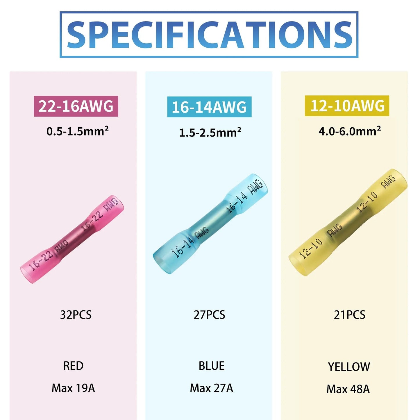 Waterproof Heat Shrink Butt Connectors For Marine And Automotive Wiring 80 Pcs Durable Wire Splice Crimps color-coded specifications