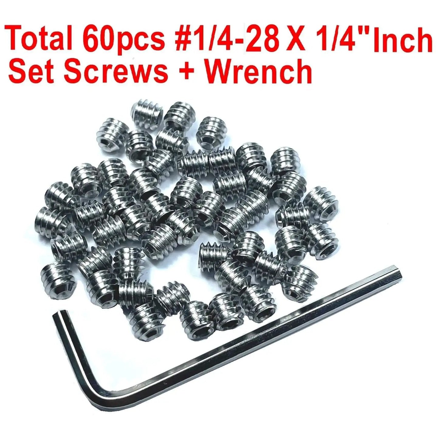 60 Piece 1/4-28 Stainless Steel Hex Socket Set Screws With 1/8 Inch Allen Wrench 304 Grade Grub Screws For CNC Machines