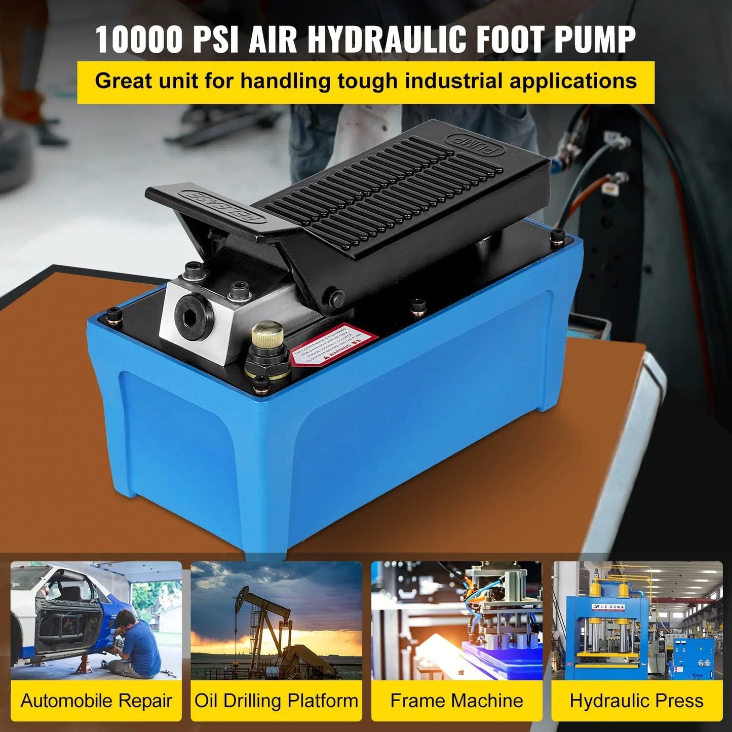 Heavy Duty Air Over Hydraulic Foot Pump 10000 PSI Workhorse With 1/2 Gallon Reservoir, 3/8 NPT, Blue Powder Coat Finish