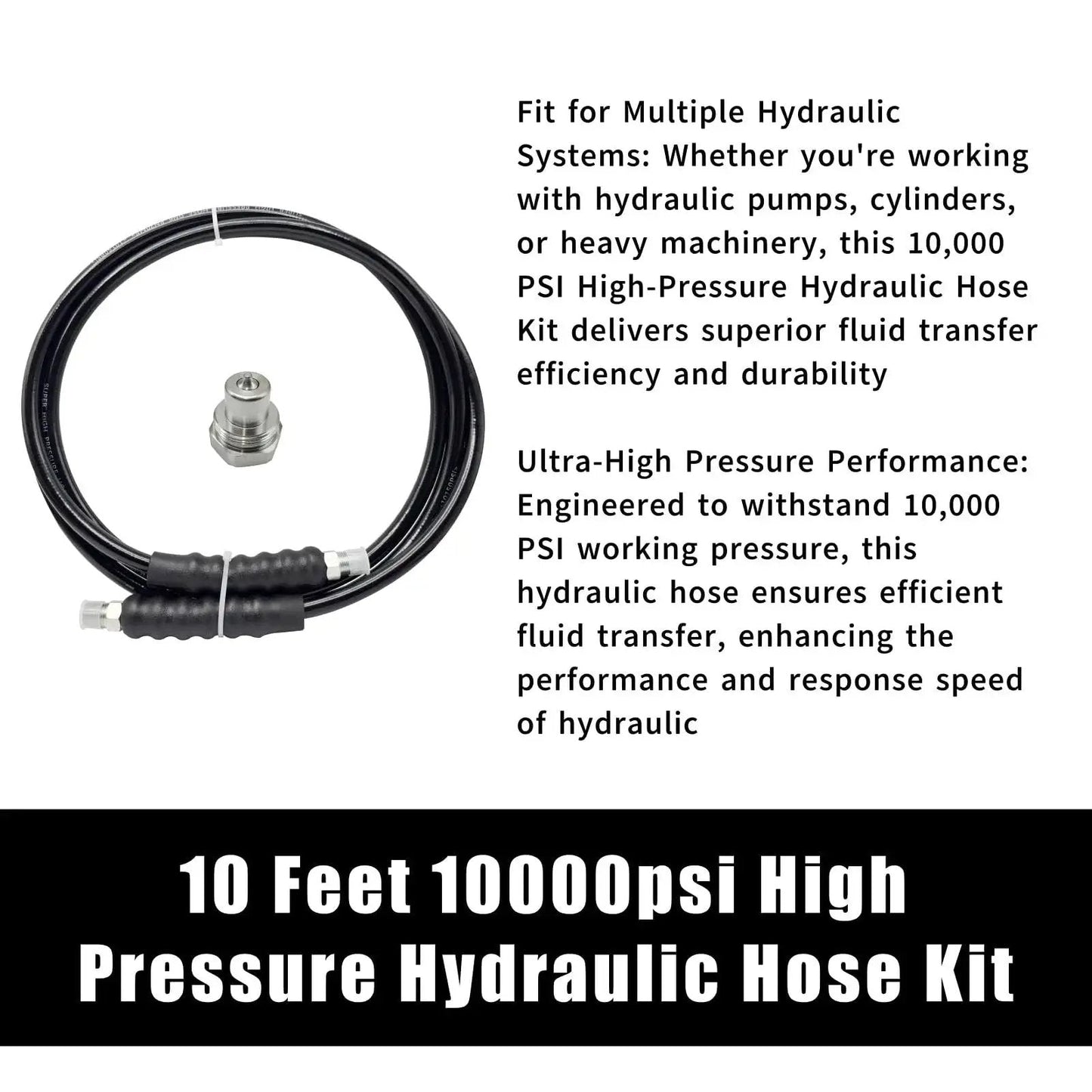Pro Grade Built Tough 10 Foot High Pressure Hydraulic Hose Kit 10000 PSI CH604 With Three Eighths Inch NPT Thread in black