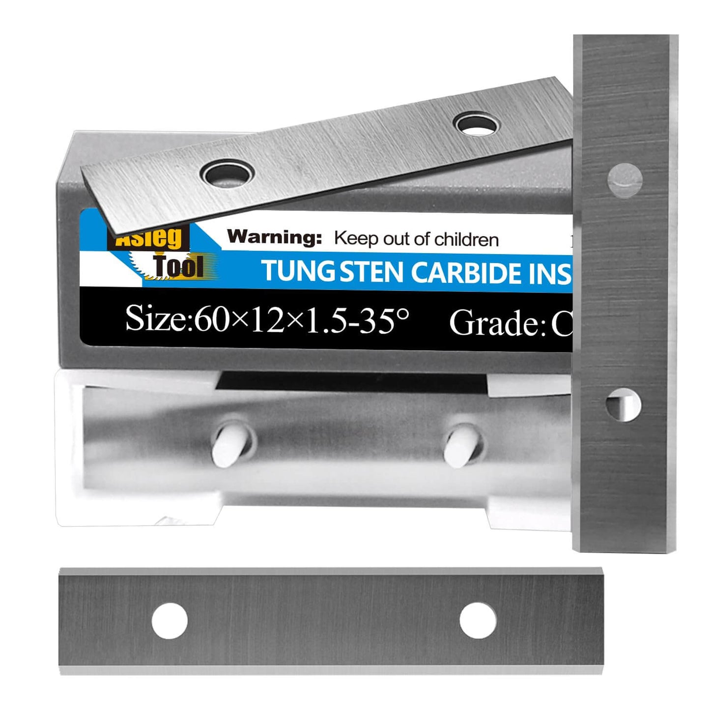 60 x 12 x 1.5 mm (2-3/8 x 15/32 x 1/16 in) Tungsten Carbide Scraper Inserts for Wood Surfacing, Planer & Helical Cutter Heads, Double-Edged Grooving Blades, 10pcs Pack