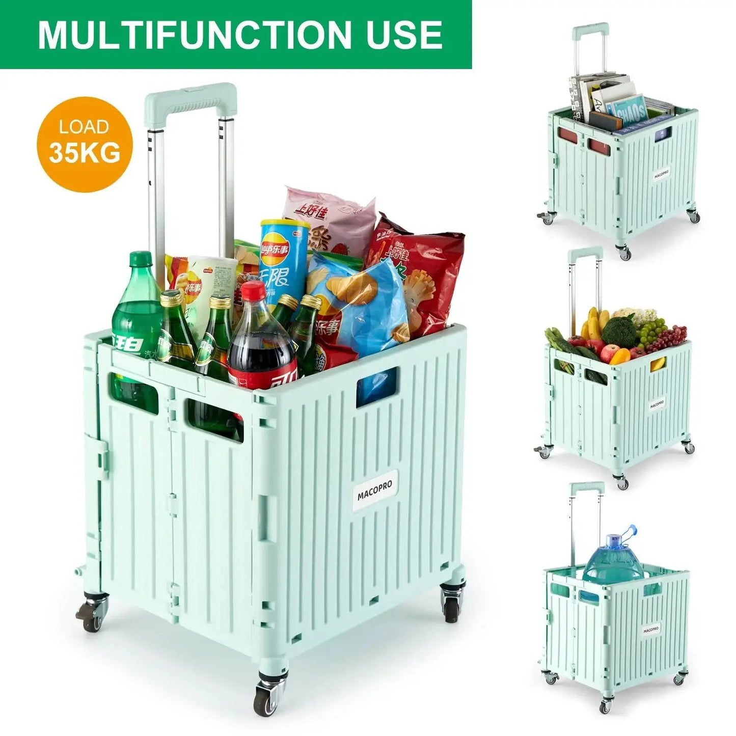 Foldable Utility Cart With Lid And Four 360 Degree Wheels Portable Handcart for grocery hauls and office supplies, loaded with items