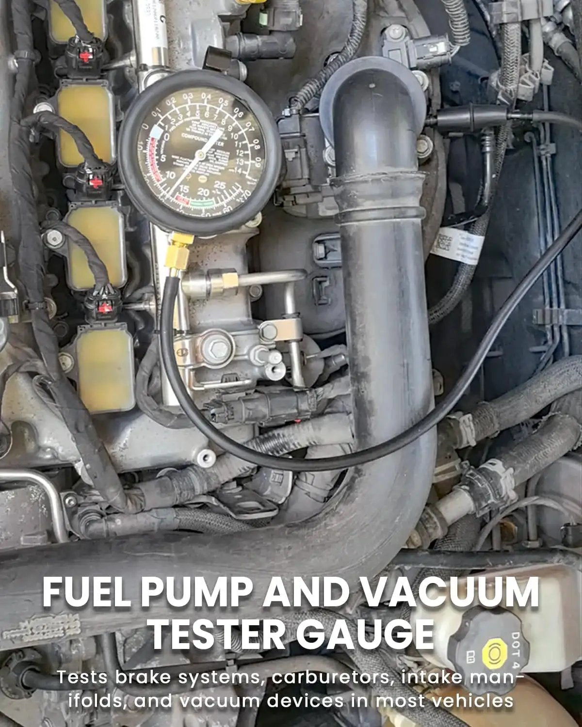 Universal Vacuum Gauge For Cars And Trucks Engine Diagnostics Kit installed on vehicle engine