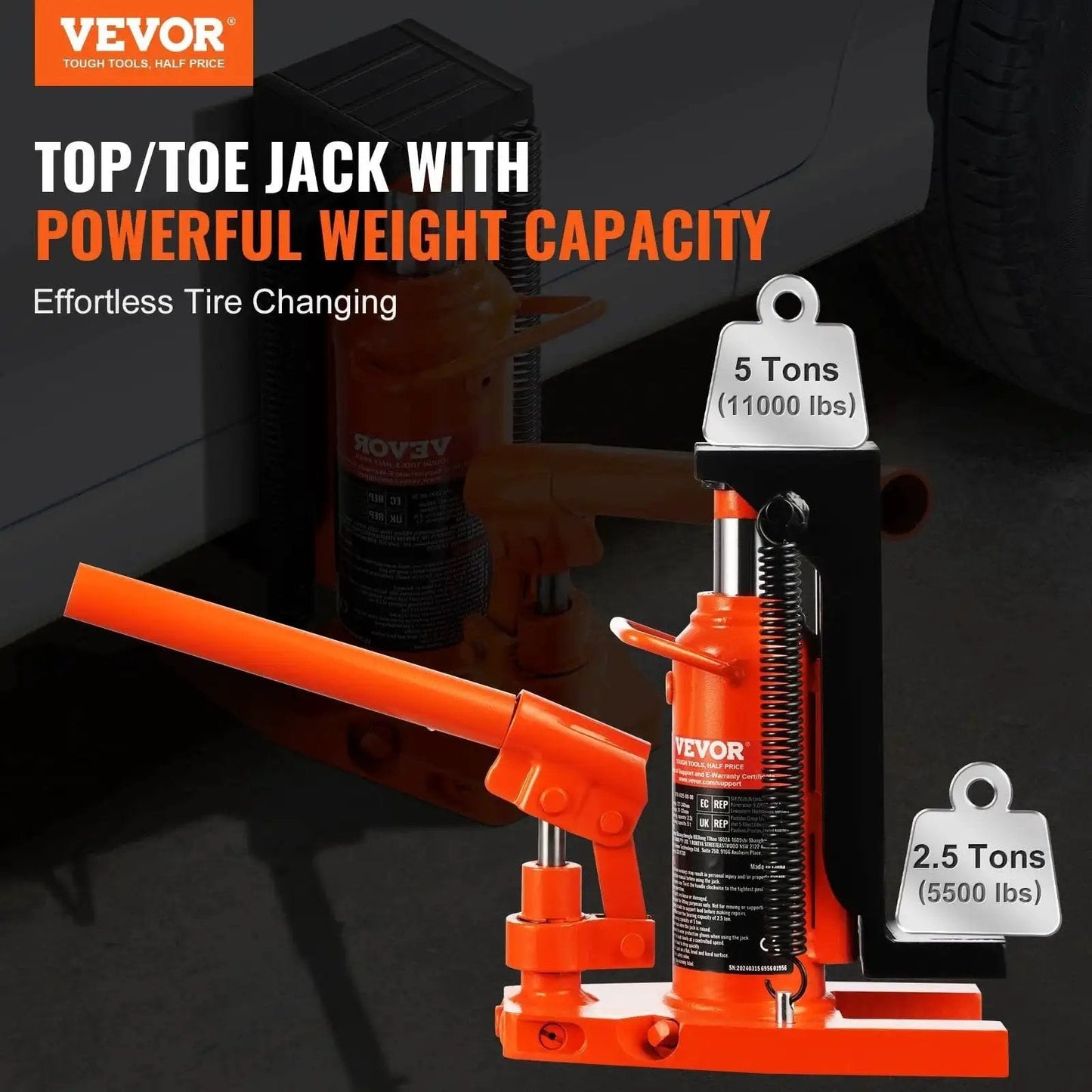 Air Hydraulic Claw Jack for Machinery 5 Ton Top Lift 2.5 Ton Toe Lift beside car tire