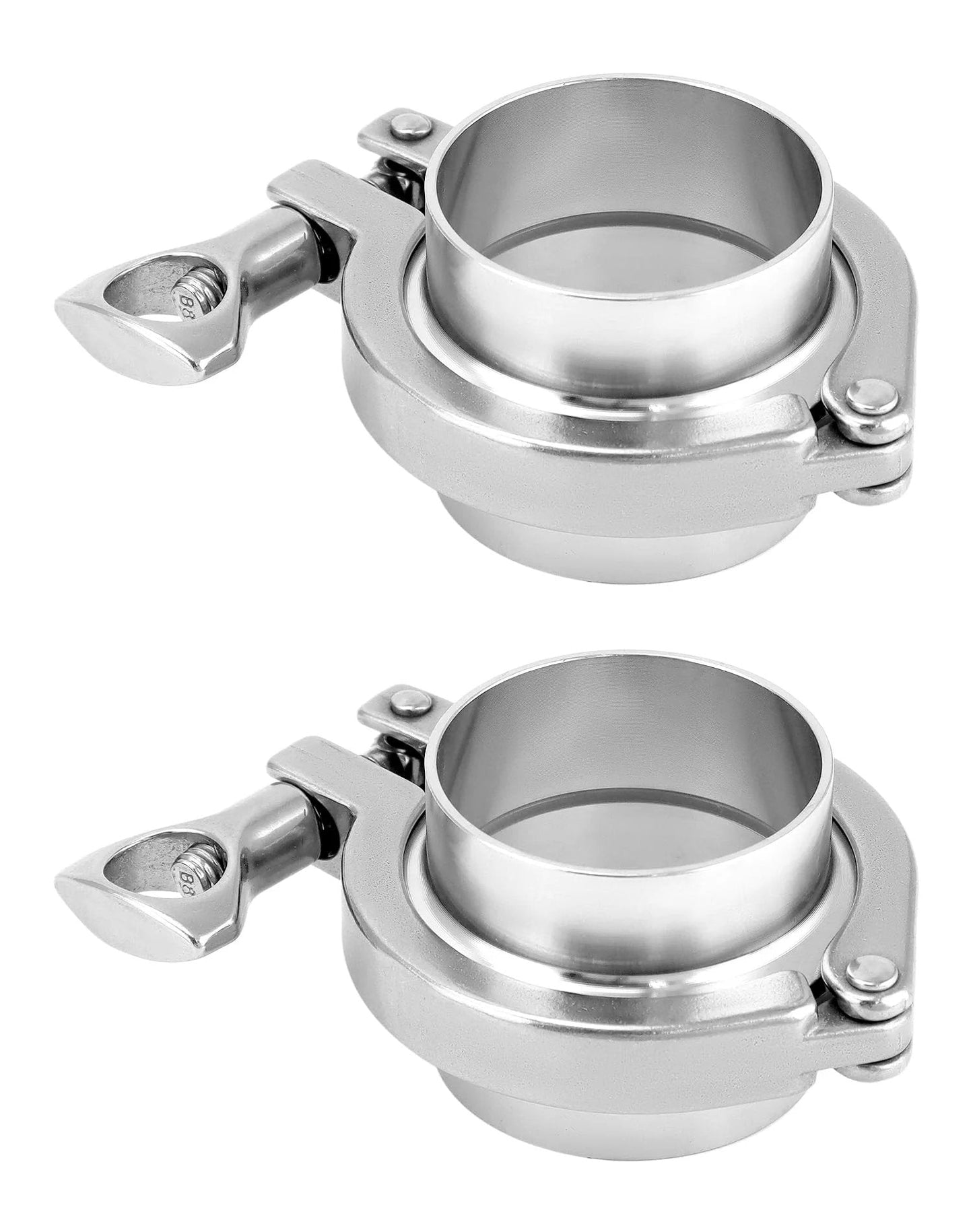 2 Inch Sanitary Clamp Fitting Set In 304 Stainless Steel, Weld Ferrule With 51mm Pipe OD And 48mm ID, Sanitary Grade Chuck End Assembly, Built To Last Under High Temperature And Corrosion, Easy Thumbscrew Tightening, DIY Friendly, Includes Two Sets