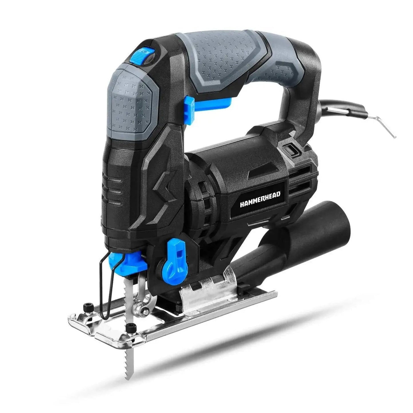 Powerful 4.8 Amp Jig Saw For Woodworking With Three Quarters Inch Stroke Includes Two Wood Cutting Blades Variable Speed Control And Four Stage Orbital Function With Brake For Smooth Precise DIY Wood Cutting By Hammerhead HAJS048.