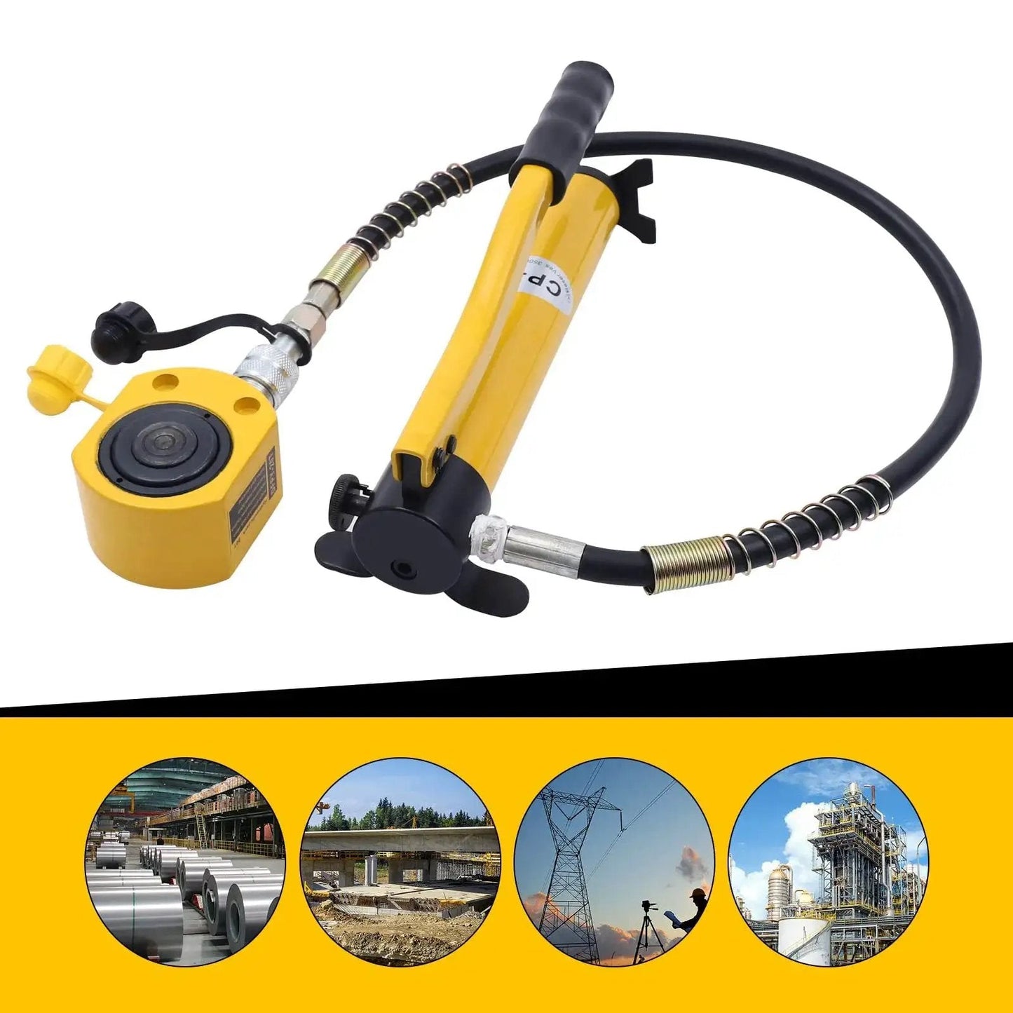 20 Ton Manual Hydraulic Jack Low Profile With Multi Section Lift For Cars with yellow pump and hose