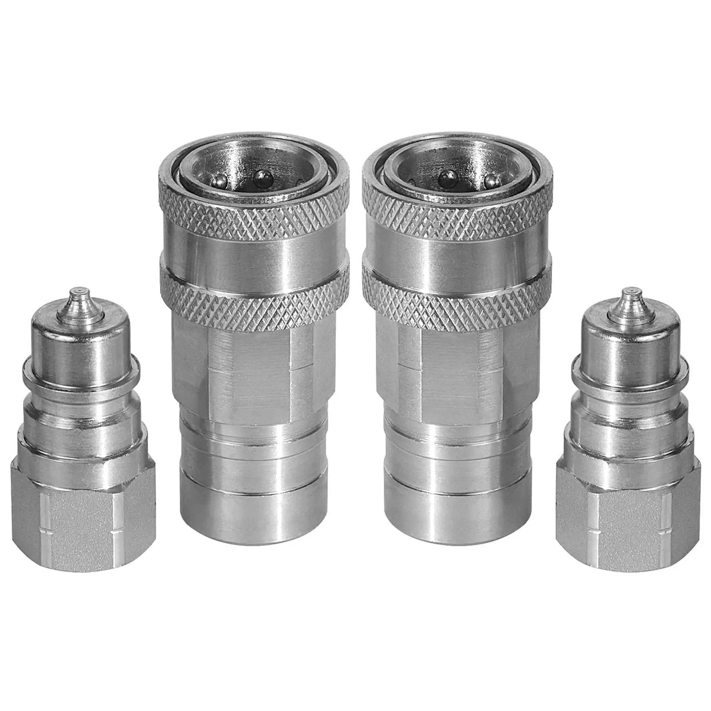 One Quarter Inch Ag ISO 5675 Hydraulic Quick Connect Pioneer Style Couplers With NPT Threads Dual Male And Female Set Dust Caps