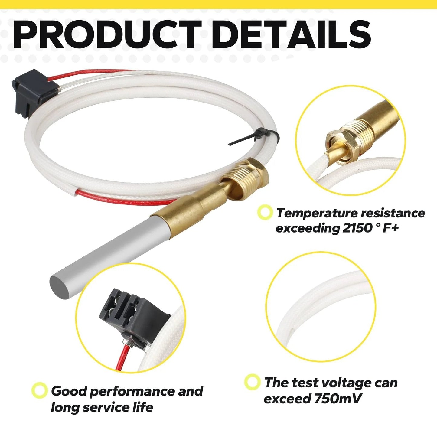 Thermopile Replacement For Water Heaters No Fuss Install Compatible With Pilot Burner Parts SP20824 SP20754 SP21058 shown