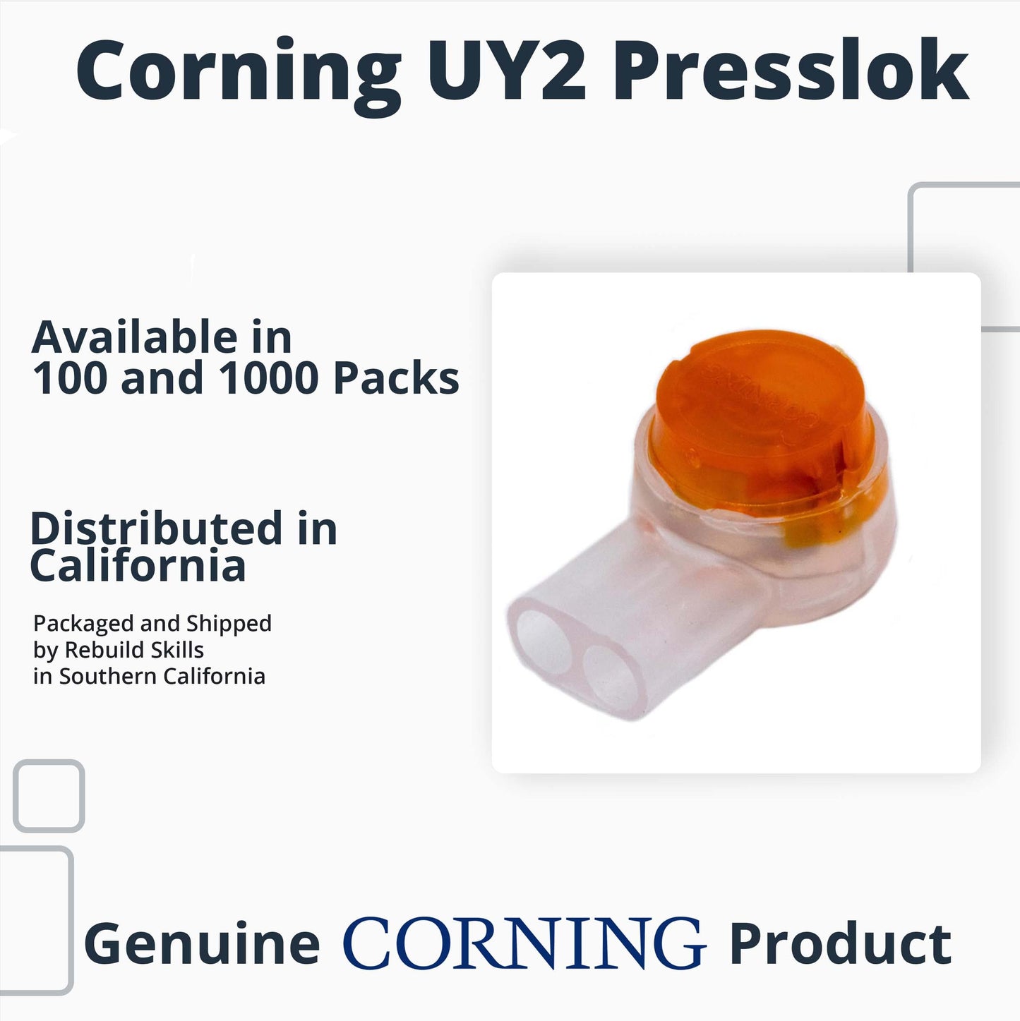 Quality Presslok Solvent Resistant Wire Splice Terminals For Electrical Automotive Data Oil And Telephone Use With Anticorrosive Construction And The Best Crimps On The Market Corning UY2 100 Pack, single terminal close-up