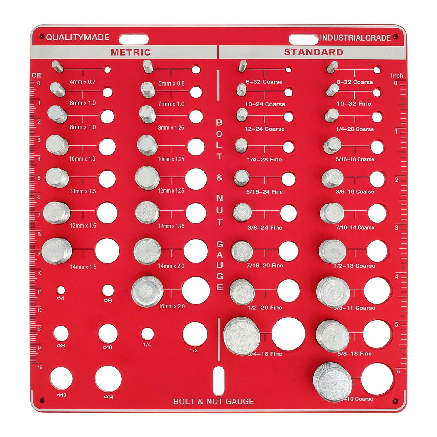 42 Piece Bolt and Nut Thread Gauge Set With 19 Standard Bolts, 15 Metric Bolts, 8 Drill Bit Gauges, Wall Mountable Pro Grade Thread Pitch Ruler In Inch And CM, CNC Aluminum And Stainless Steel