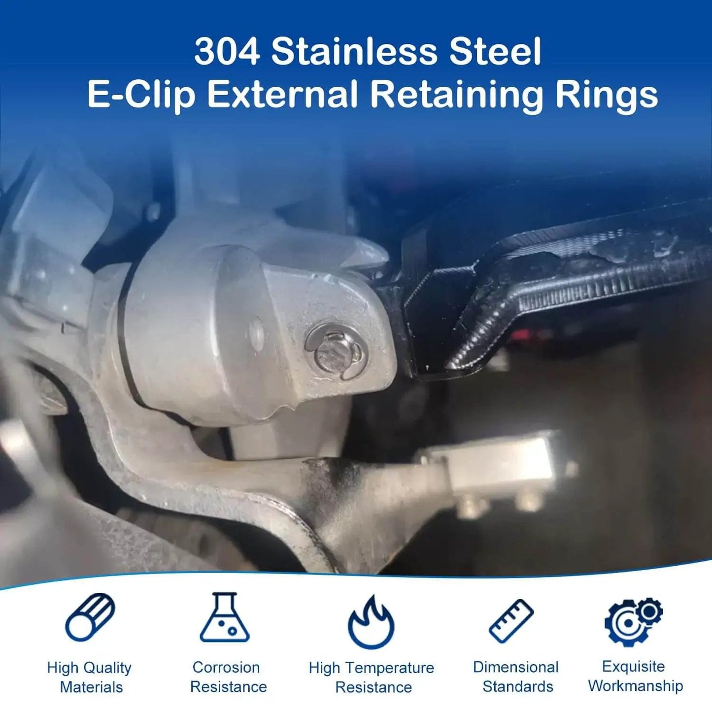 Beefy 300Pcs Stainless Steel E Clips Kit With 10 Sizes M1.5 To M10 External Circlip Snap Rings installed in machinery