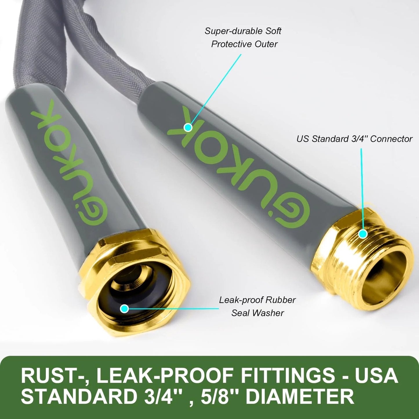 Focus on connectors of Upgraded 50 Foot Non Expanding Garden Hose Ultra Lightweight Easy Carry Flexible Water Hose Burst Resistant