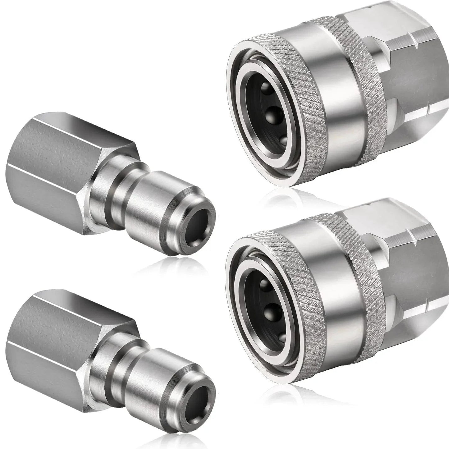 2 Pack NPT One Quarter Inch Pressure Washer Quick Connect Fittings Set With Male And Female Couplers Internal Thread Adapters Snaps On Securely For Most NPT Connectors One Quarter Inch Quick Connect Fittings Heavy Duty Pressure Washer Accessories