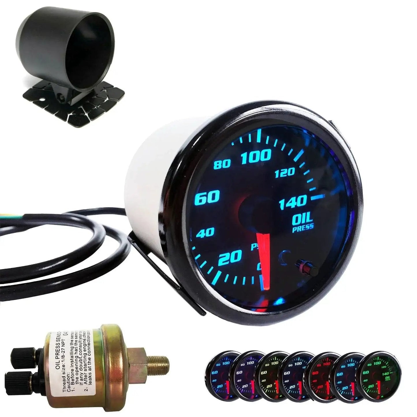 Oil Pressure Gauge 52mm 2 Inch Digital LED Display with 1 8 NPT Male Thread Sensor and Cup Included, 0 to 140 PSI Range