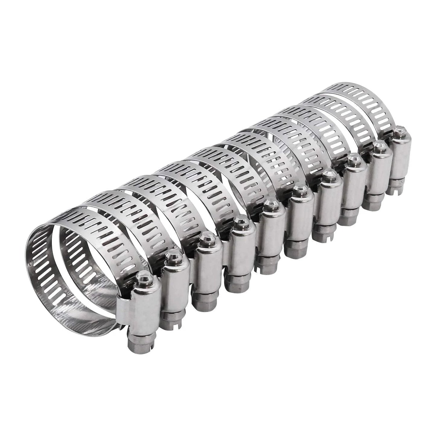 2 Inch Worm Gear Hose Clamp Set Full Stainless Steel Construction With SAE 32 Size Half Inch Band Width Fits 40 To 64 Mm Hoses Ten Pack Durable Rust Resistant Waterproof Clamp Kit