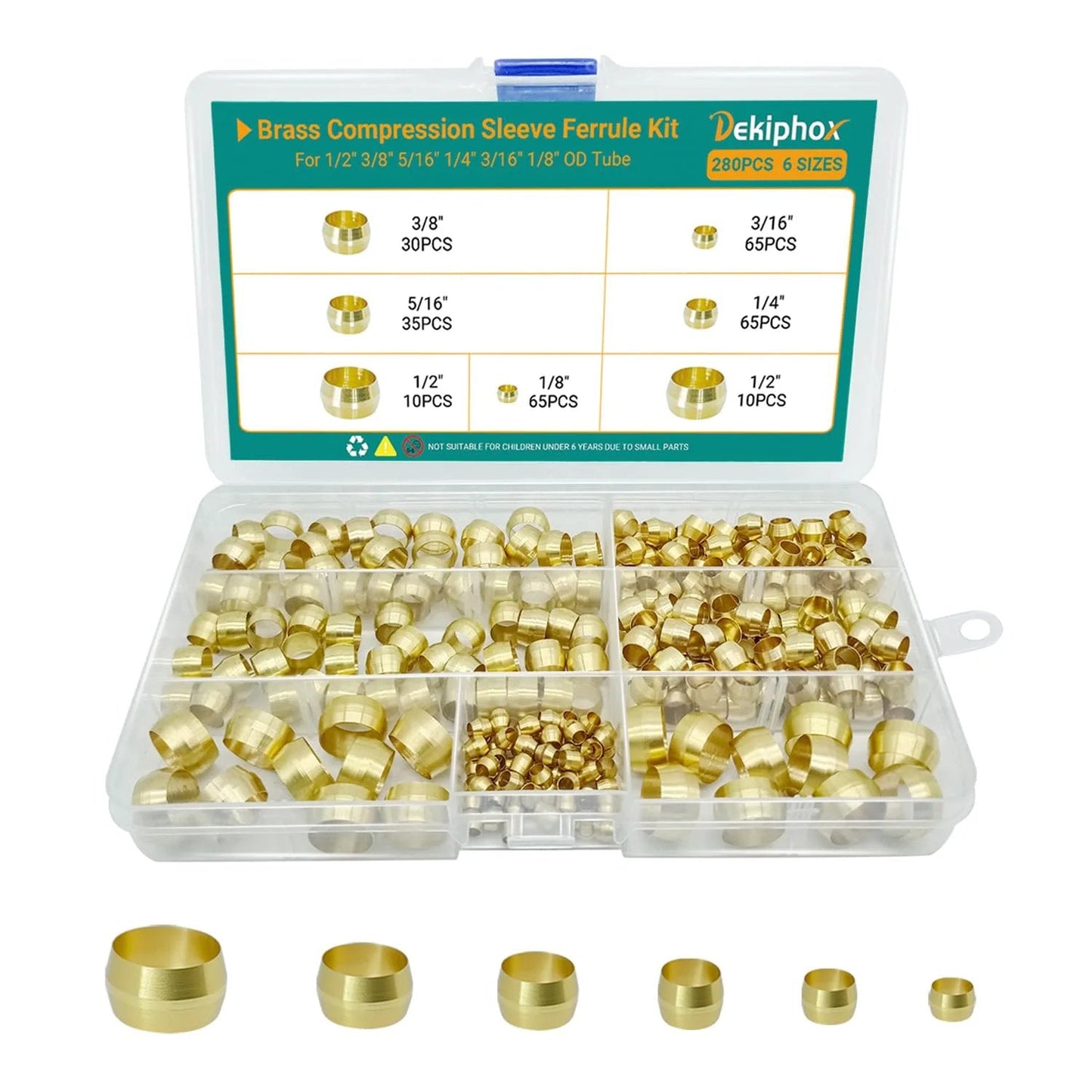 280 Piece Brass Compression Sleeve Ferrule Kit With Six Sizes From Half Inch To Eighth Inch Tube OD For Air Water Fuel Oil And Inert Gas Line Repair Today