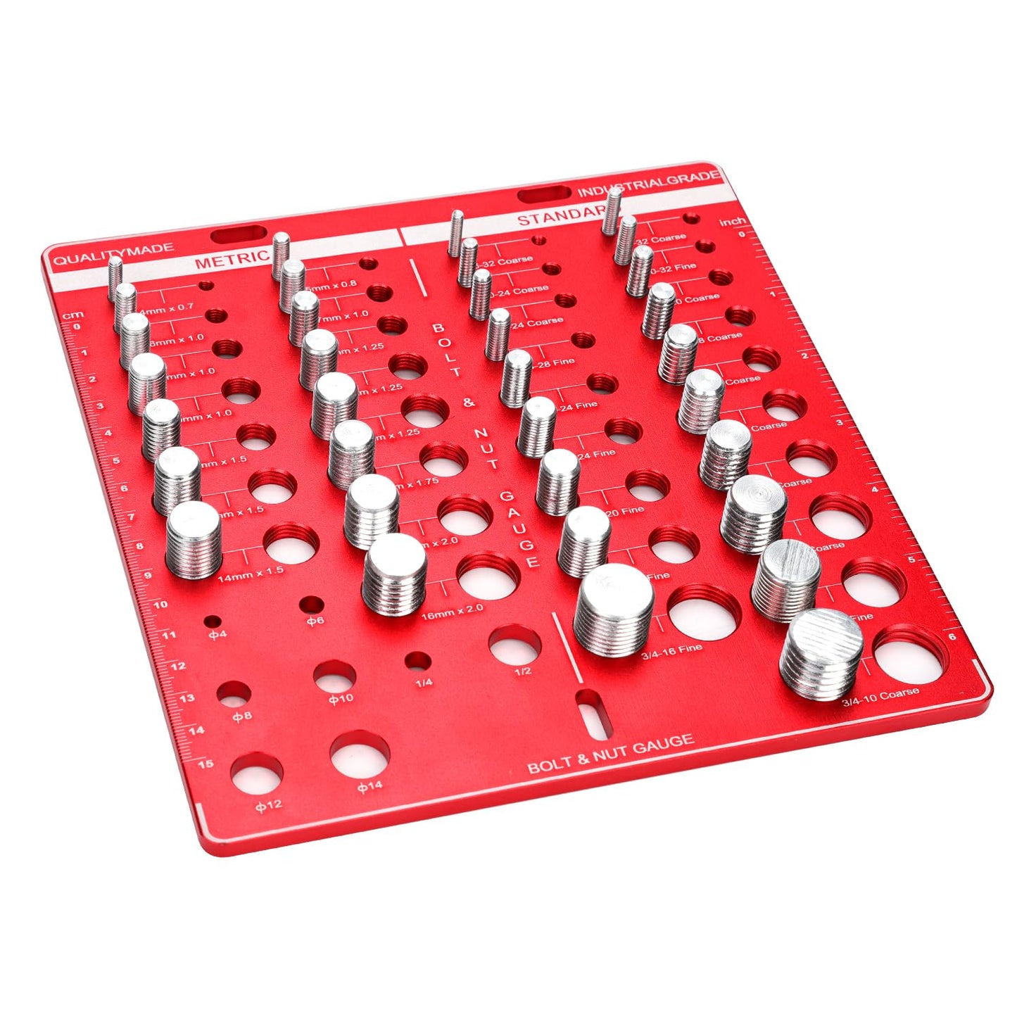 34 Bit Nut And Bolt Thread Checker Kit With 19 Standard And 15 Metric Sizes, Pro Grade, Wall Mounted And Hand Held Thread Gauge Sizing Tool, Nut And Bolt Chart, 8.07 Inch Red
