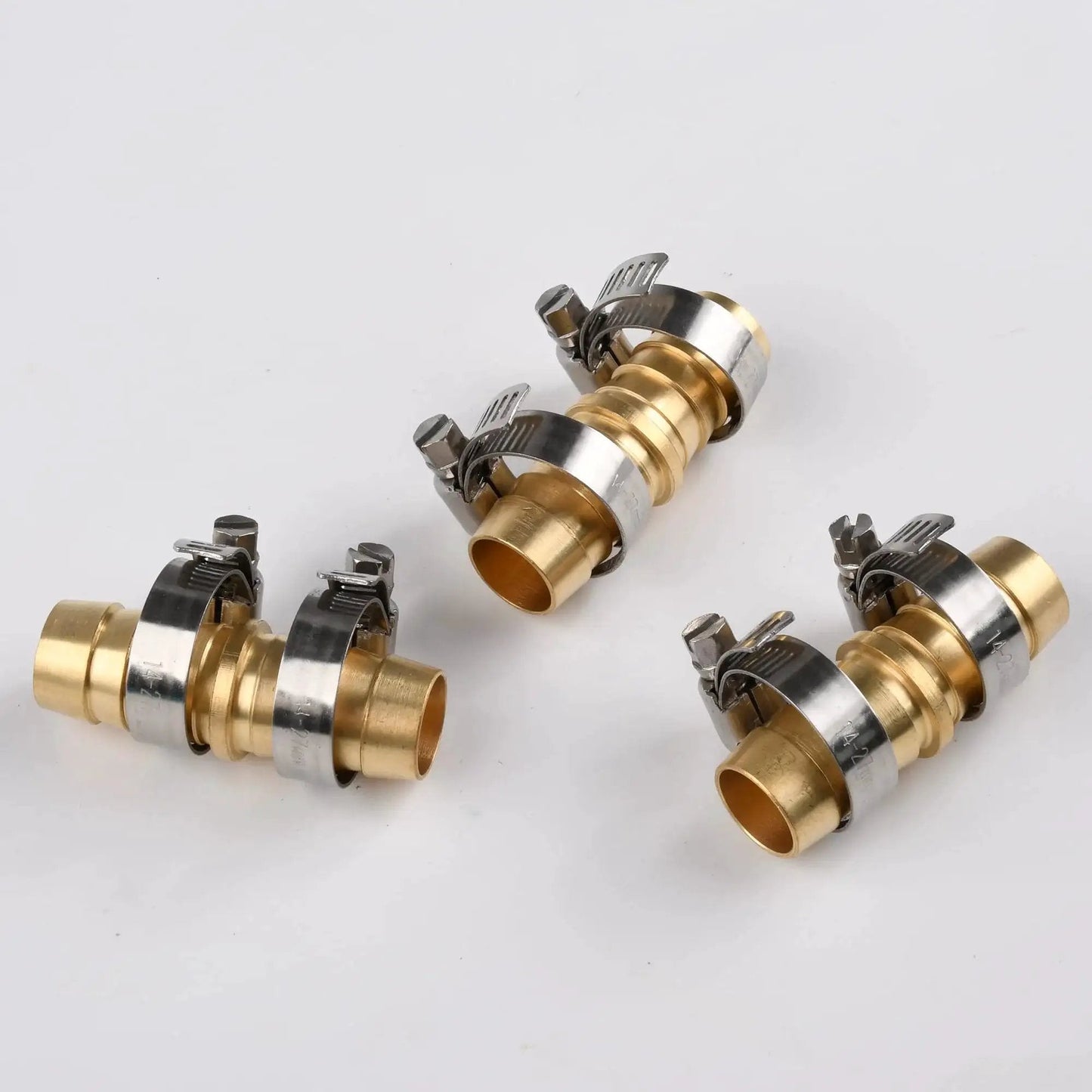 Brass Hose Joiner Repair Kit For Outdoor Use Five Eighths Inch Hose Mender With Stainless Steel Clamps Leak Resistant Barbed Coupler