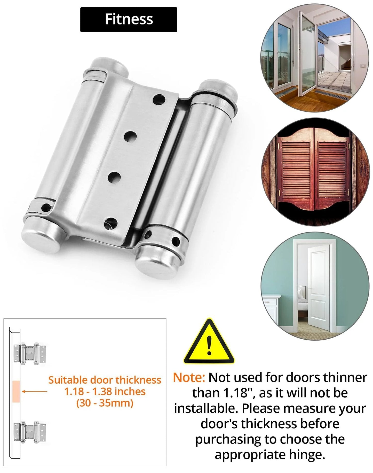 Rugged Heavy Duty Double Acting Door Hinges For Cafe Saloon Doors Self Closing 3 Inch Stainless Steel 201 Brushed Finish 4 Pack