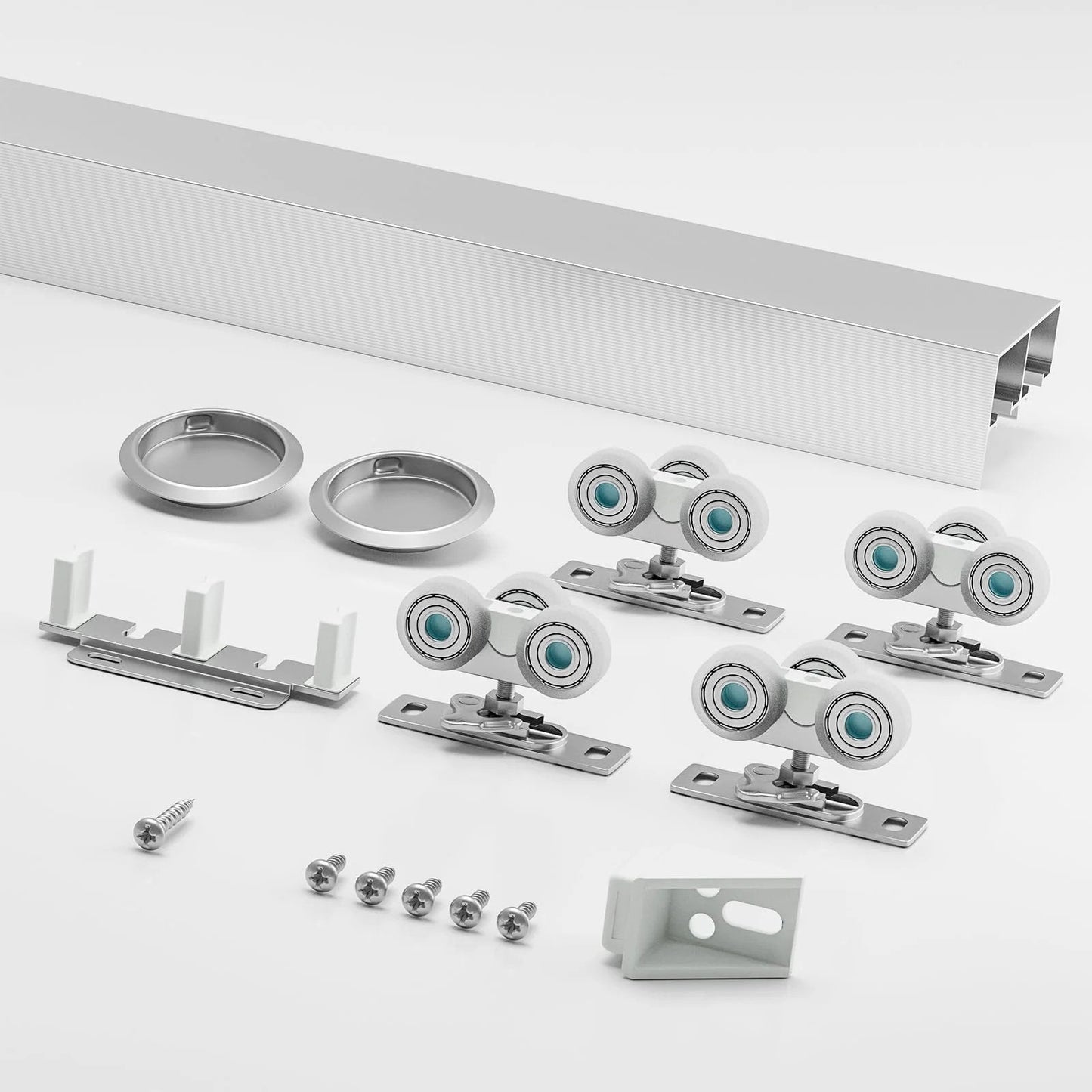 6 Foot Aluminum Bypass Sliding Door Hardware Kit For Two Doors With Finger Pulls Quiet Smooth Rollers Track Set In Silver Finish Fits Doors 1 3 8 To 1 3 4 Inches Thick Supports Up To 150 Lbs Ideal For Closets And Room Dividers
