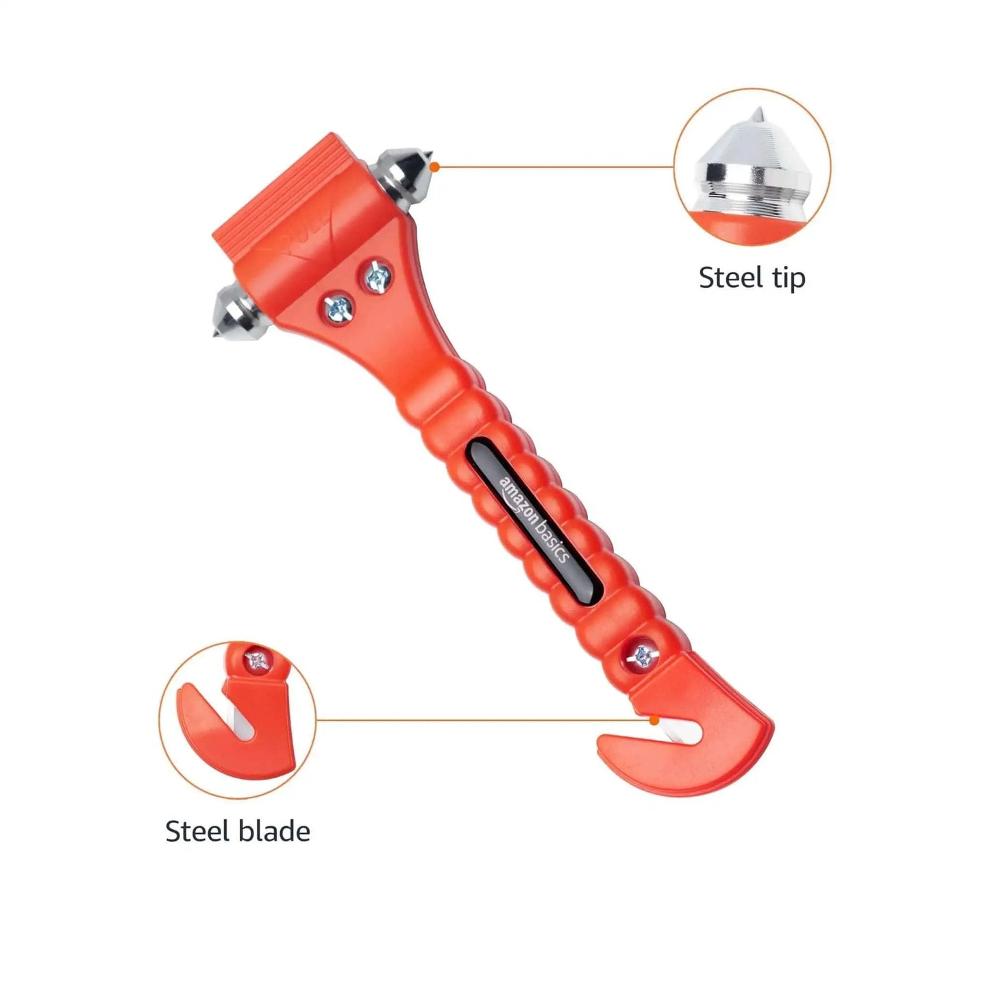 Emergency Window Breaker And Seatbelt Cutter Tool For Cars 2 Pack With Tungsten Double Head Hammer Bright Orange Handles